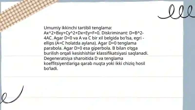 Ikkinchi tartibli egri chiziqlar.Aylana tenglamalari 4