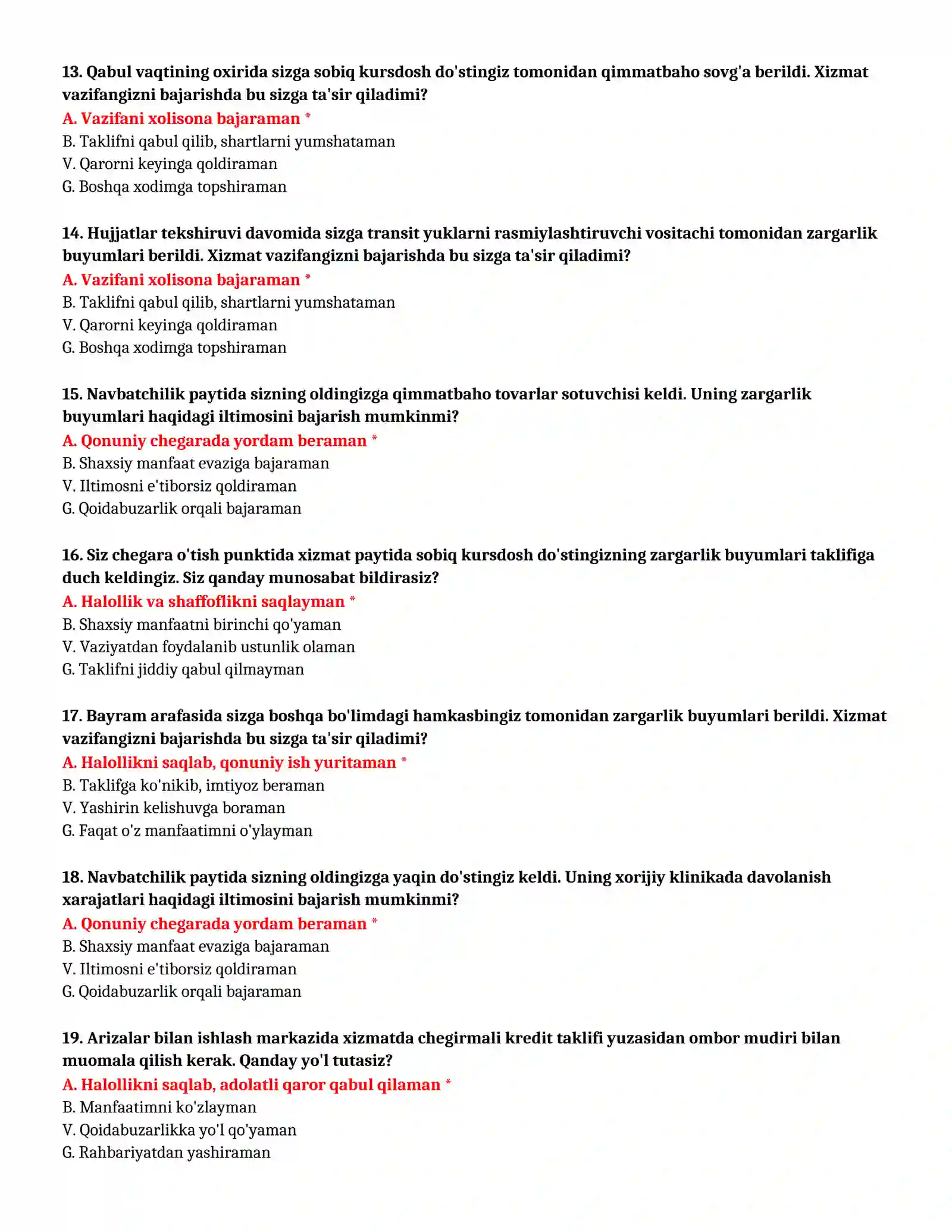 BOJXONA AKADEMIYASI - SUHBAT TESTLARI (№ 58) 4