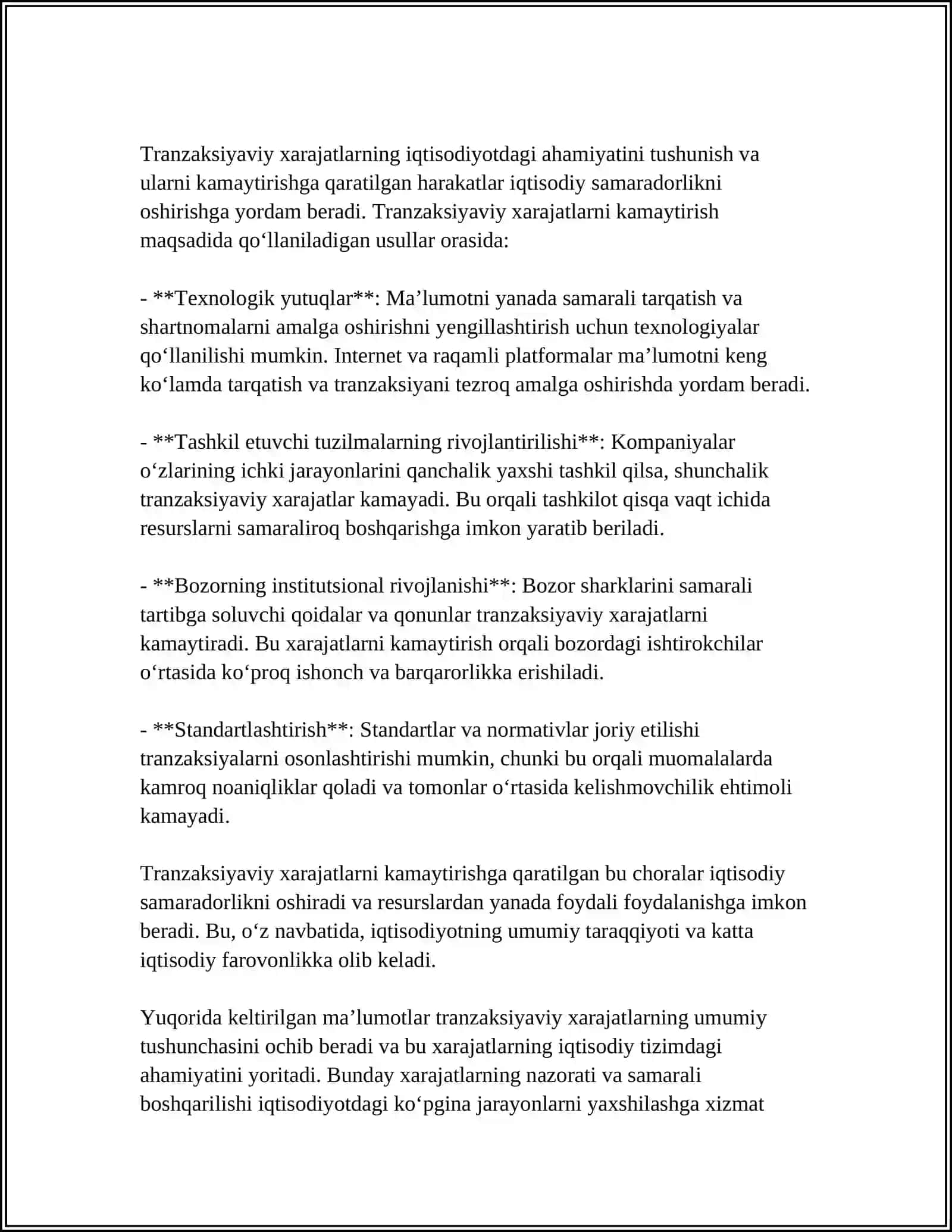 TRANSAKSIYA XARAJATLARINING ZAMONAVIY TASNIFI 4