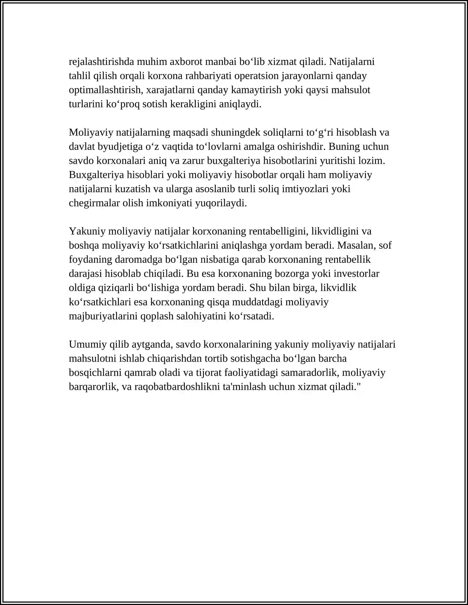 SAVDO KORXONALARIDA YAKUNIY MOLIYAVIY NATIJALAR HISOBI 4