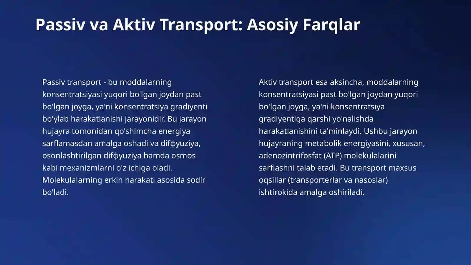 Hujayra membranasi orqali moddalarning oʻtishi. Aktiv transport 4