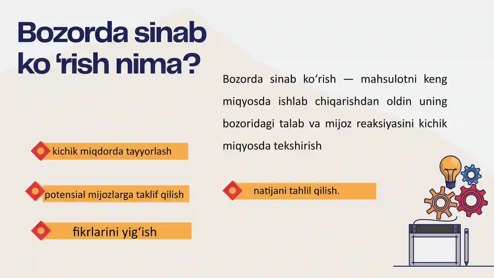 Mahsulotni kamxarajat bilan bozorda sinab ko'rish 4