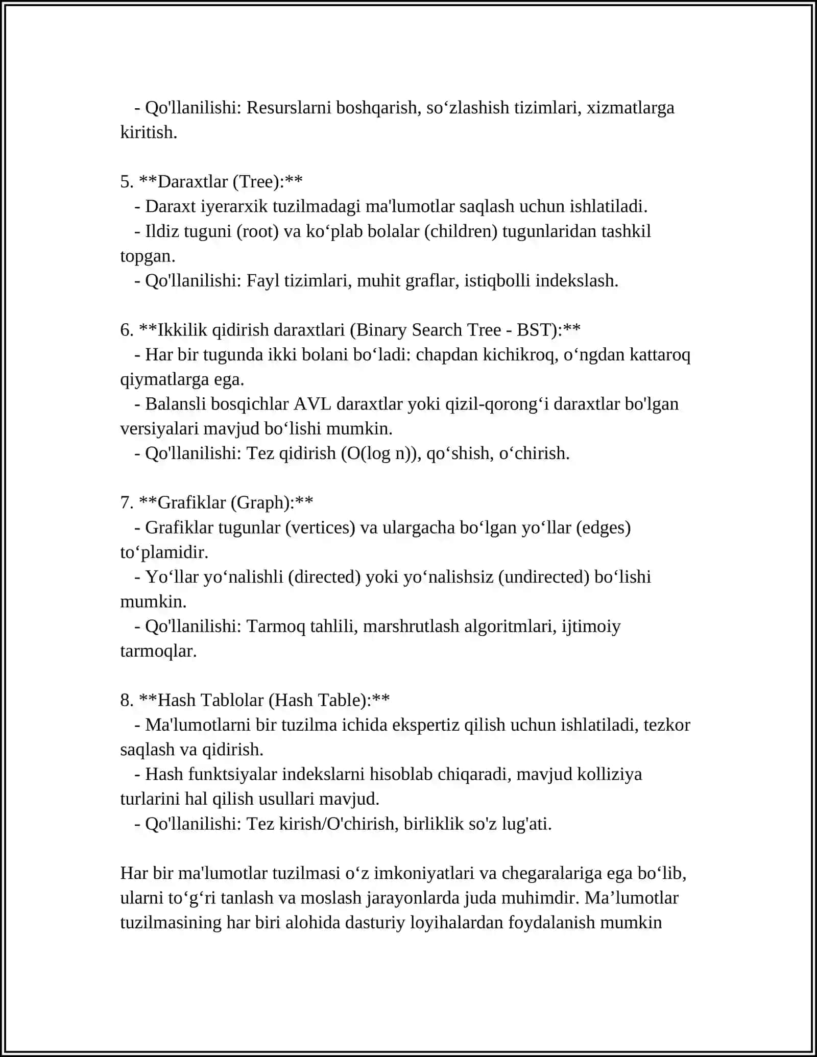MA'LUMOTLAR TUZILMASINING O'RNI VA AHAMIYATI 4