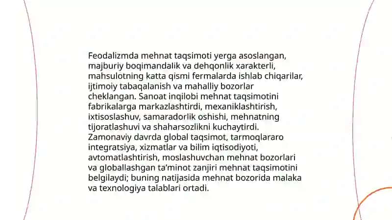 Ijtimoiy ishlab chiqarish va mehnat taqsimotining iqtisodiy rivojlanishdagi o‘rni 4