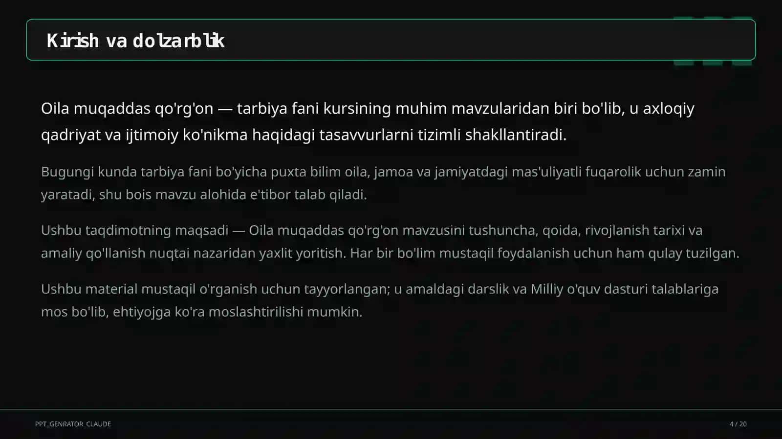 Oila muqaddas qo'rg'on (5-sinf) 2