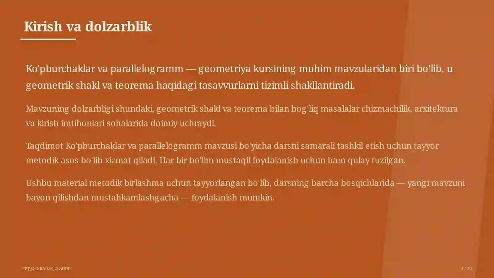 Ko'pburchaklar va parallelogramm (8-sinf) 4