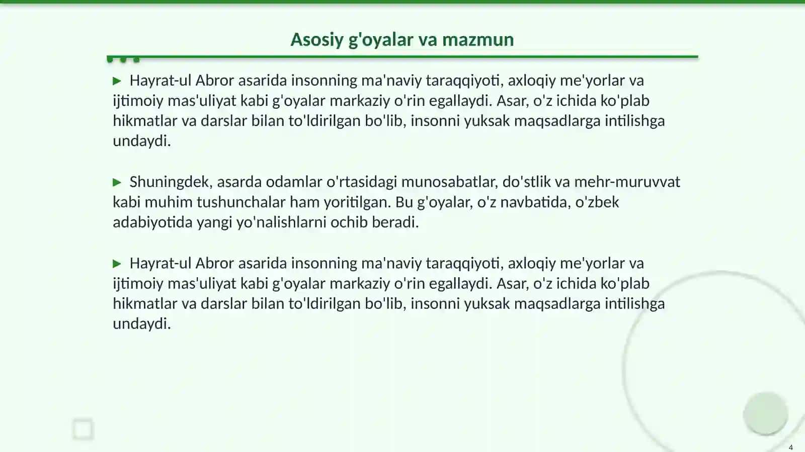 Hayrat-ul Abror dostining boblar tahlili taqdimot 4