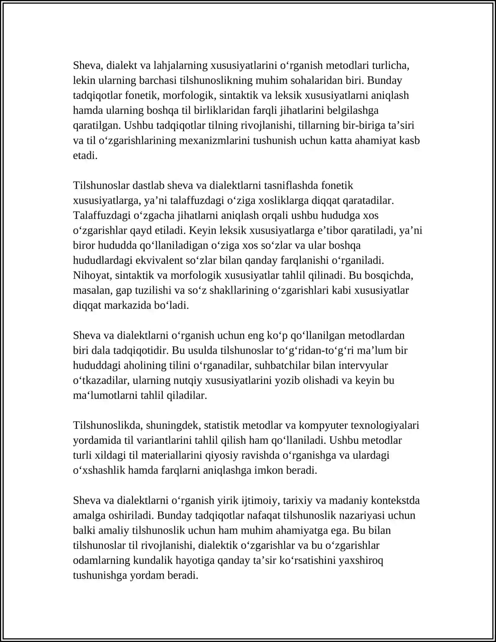 SHEVA,DIALEKT.LAHJALARNING XUSUSIYATLARI,ULARNI OʻRGANISH METODLARI 4