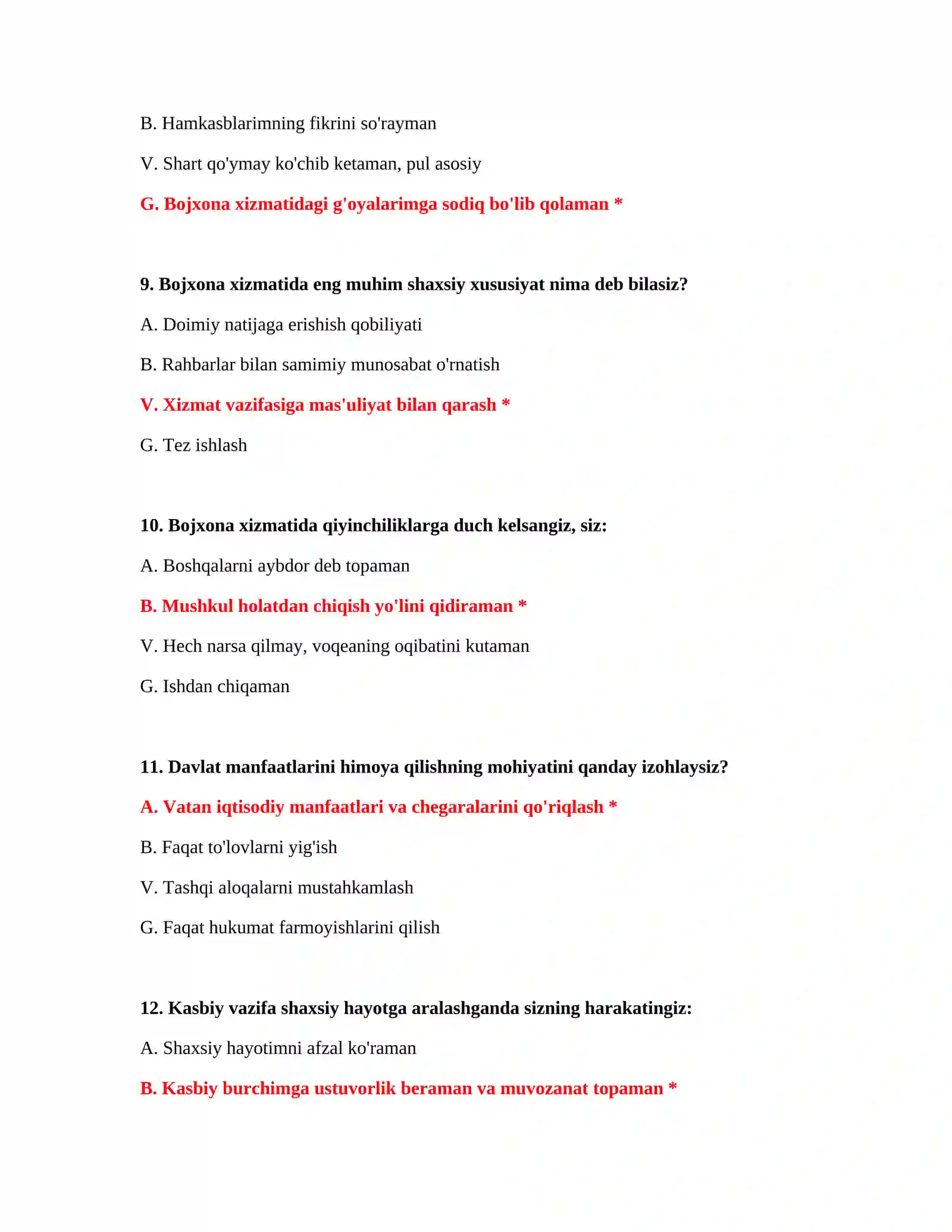 Bojxona suhbat testlari 4