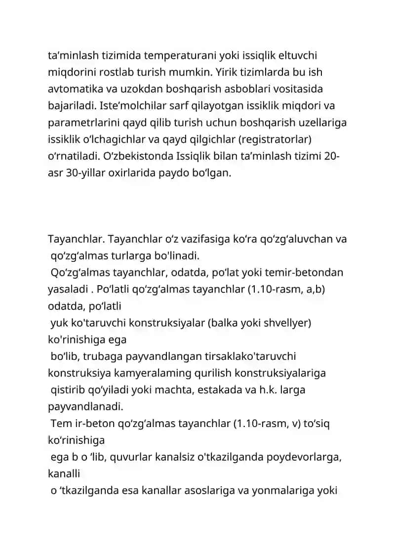 Issiqlik bilan ta'minlash tizimida o'rnatilgan tayanchlarning hisobi 4