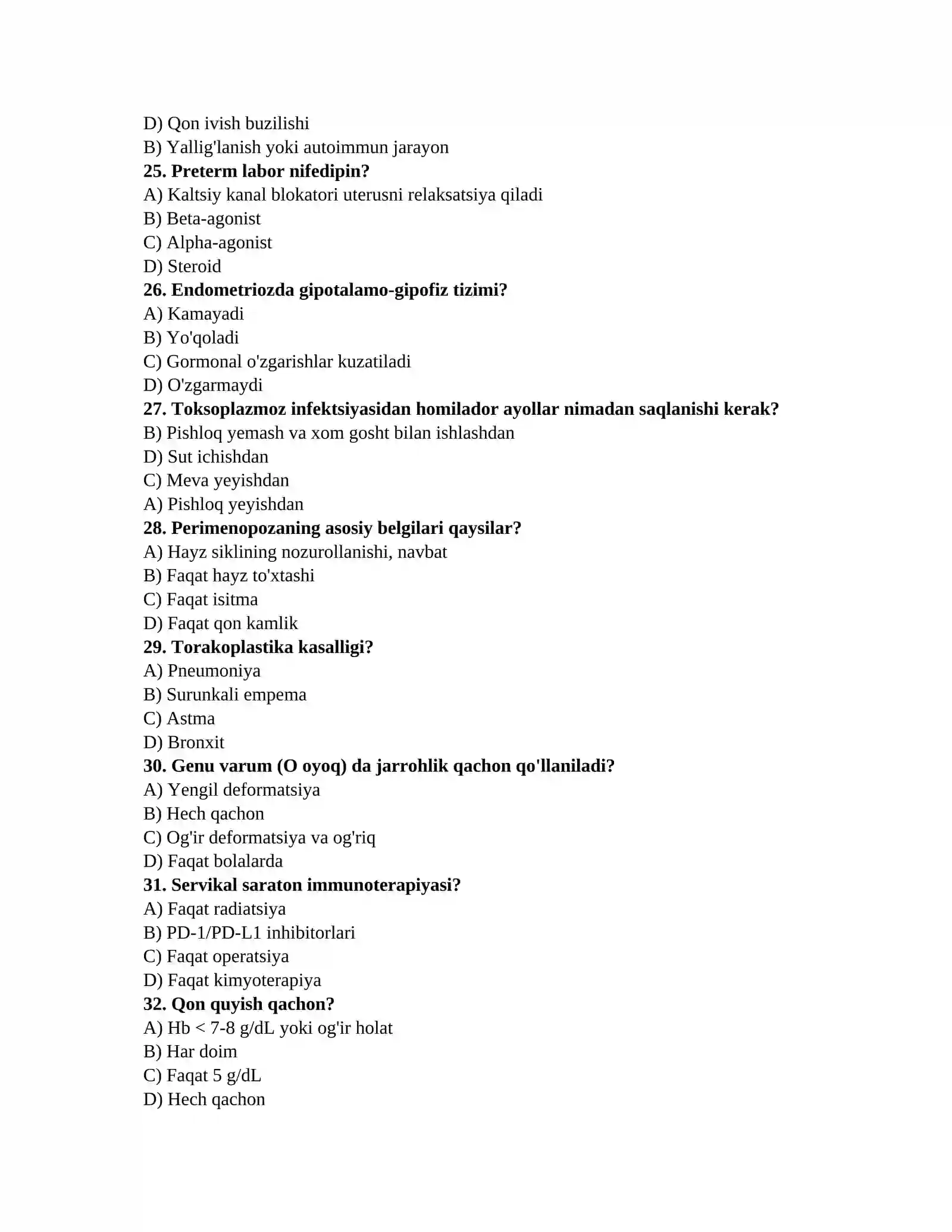 Tibbiyot sinovi savollari 4