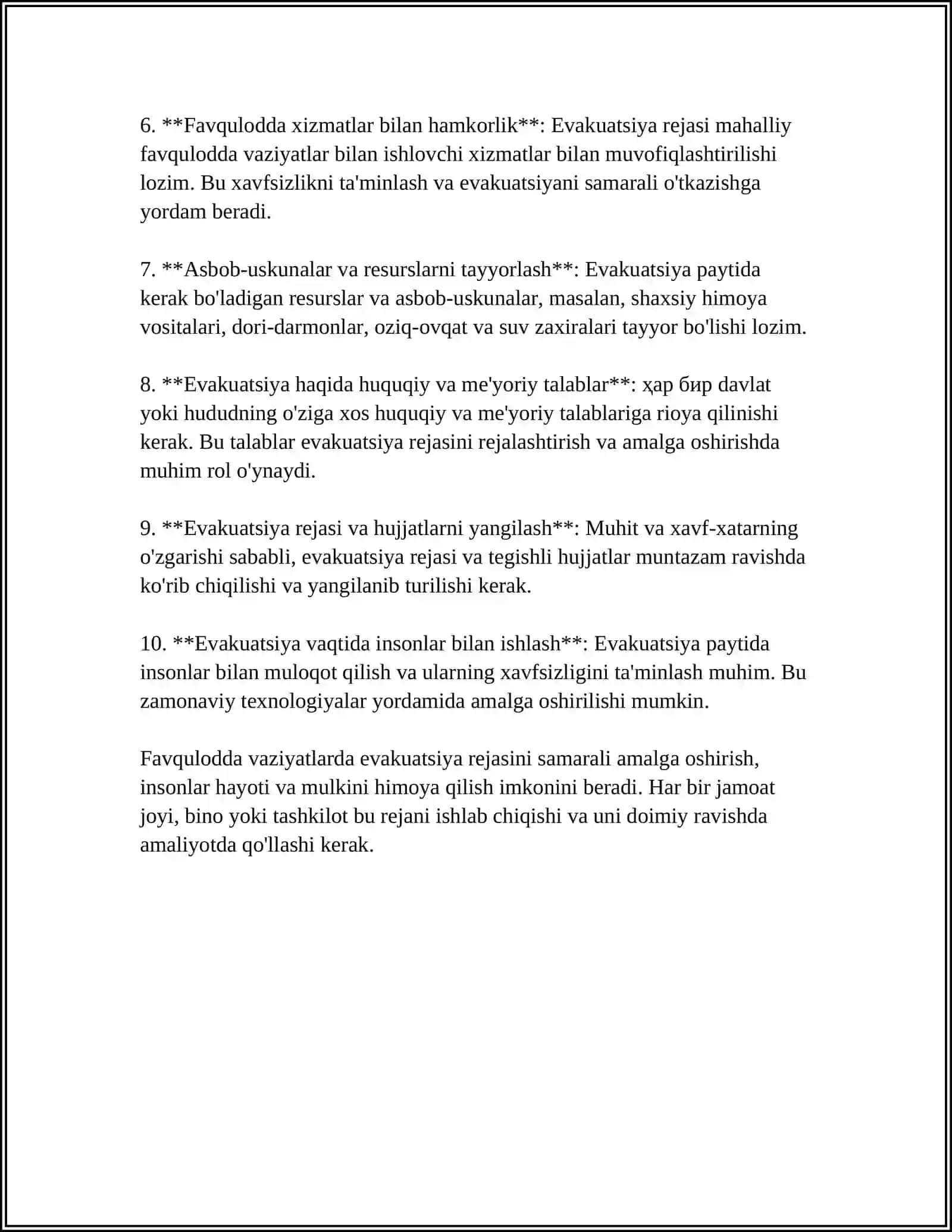 FAVQULODDA VAZIYAT HOLATLARDA EVAKUATSIYA QILISH USULLARI 4