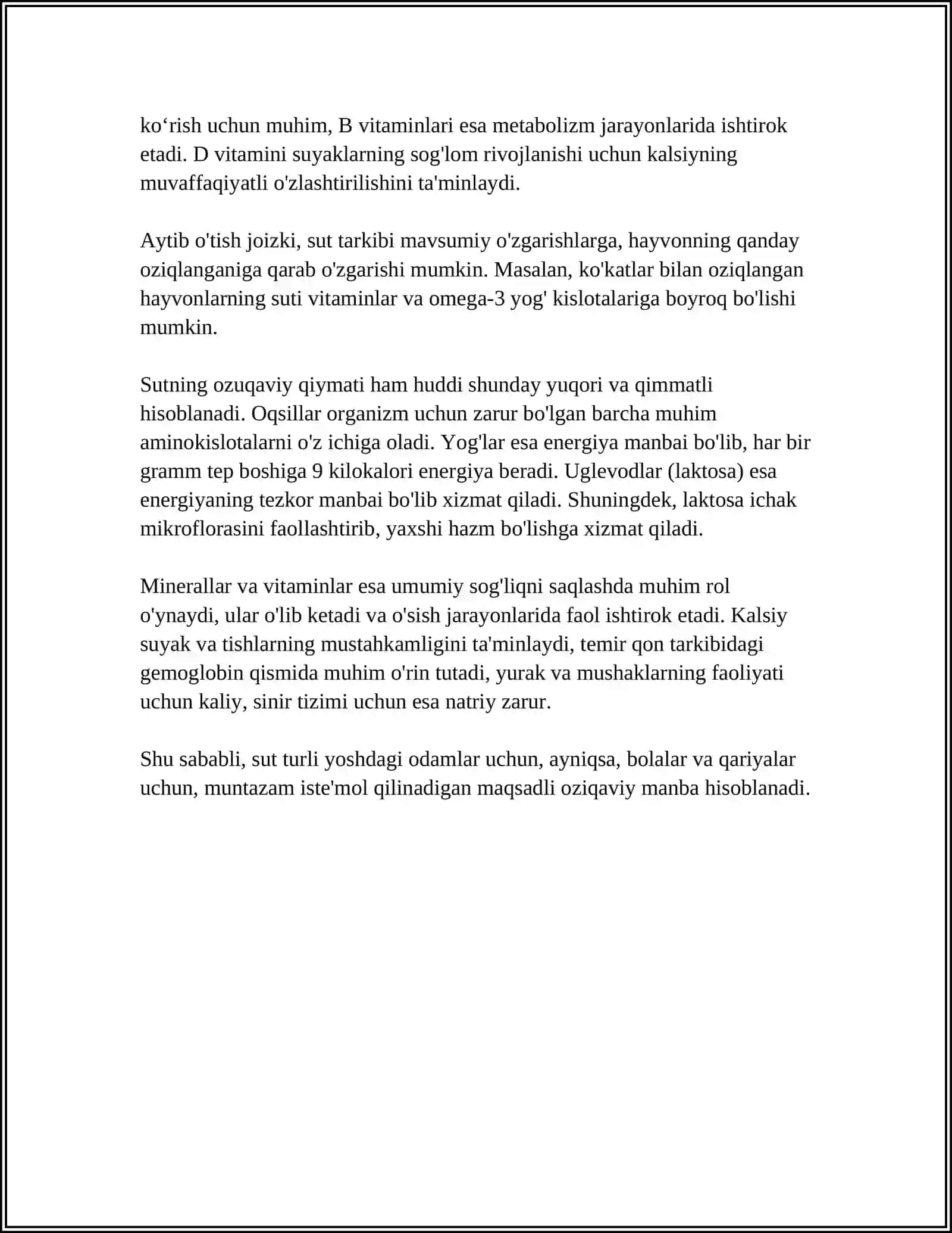 Sutning kimyoviy tarkibi va ozuqaviy qiymati 4