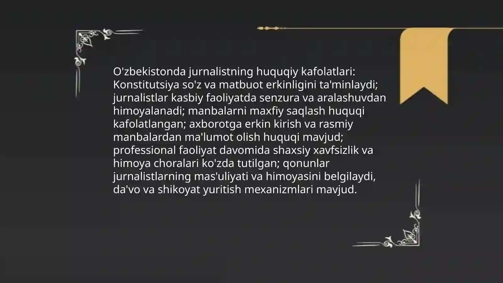 Jurnalistning kasb faoliyati kafolatlari 4