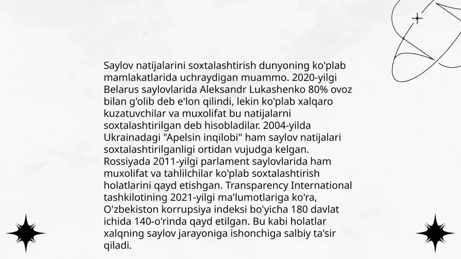 Fuqarolarning huquq va erkinliklariga tajovuz qiladigan hamda saylov va referendum tashkil etish va oʻtkazish sohasidagi huquqbuzarliklar 4