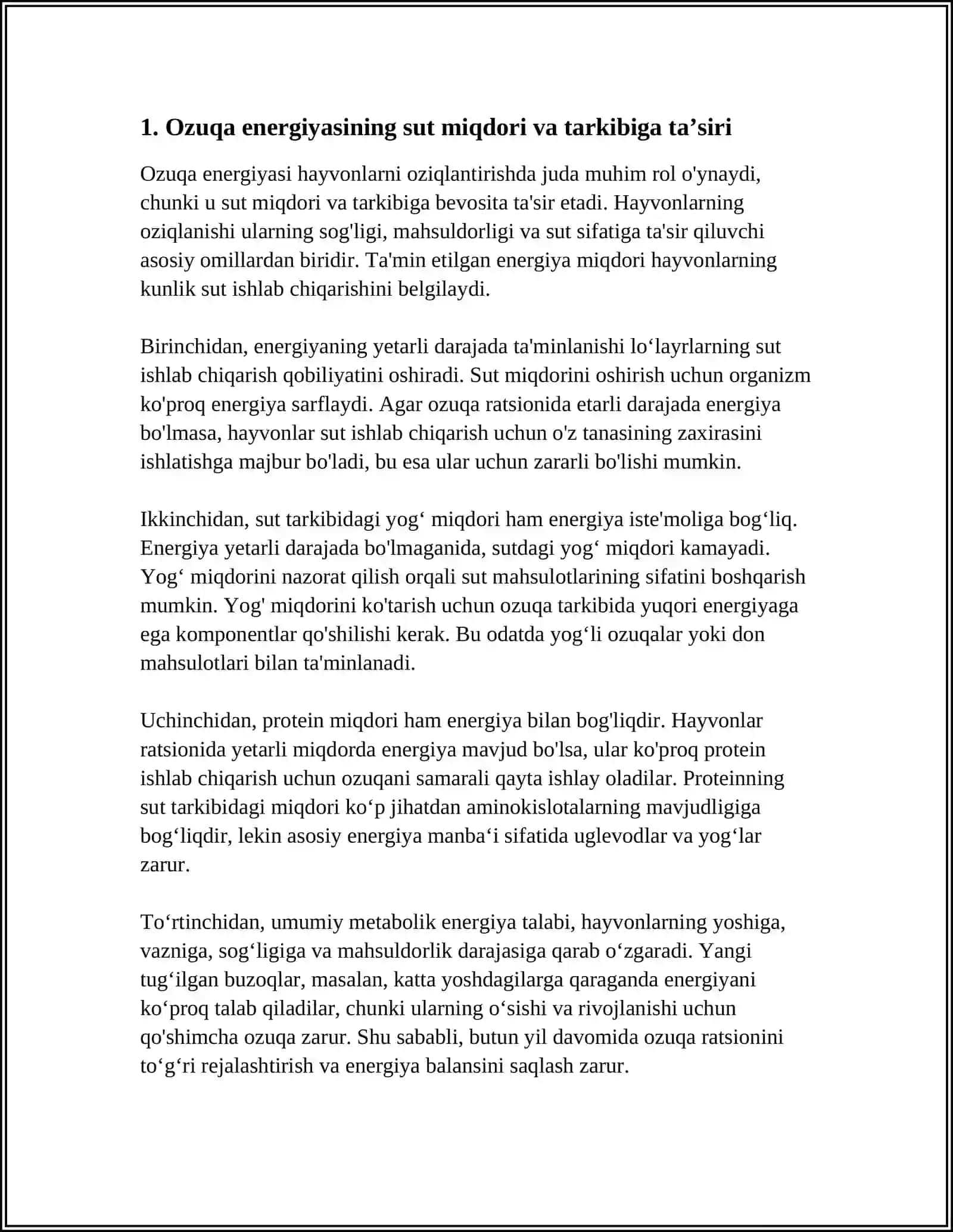 HAYVONLARNI OZIQLANTIRISH VA PARVARISH QILISHNING SUT MIQDORI HAMDA TARKIBIGA TAʼSIRI 4