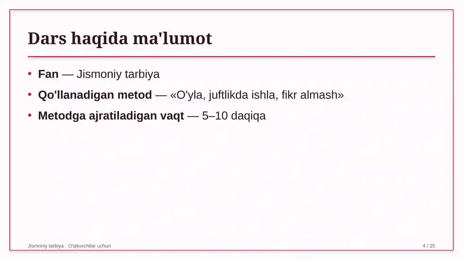 jismoniy tarbiya darslarida o'yla juftlikda ishla fikr almash metodidan foydalanish 4226 4