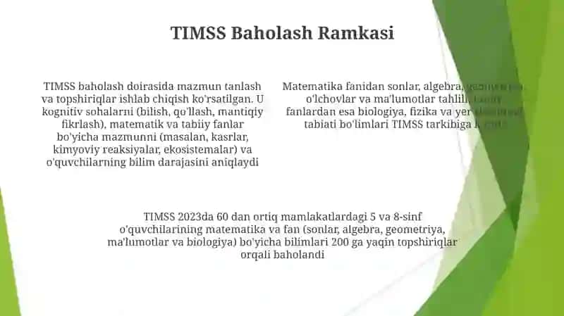 TIMS xalqaro baxolash mazmunini TIMSS tipshiruqni tuzish TIMSS tipshiriqlarni baholash 4