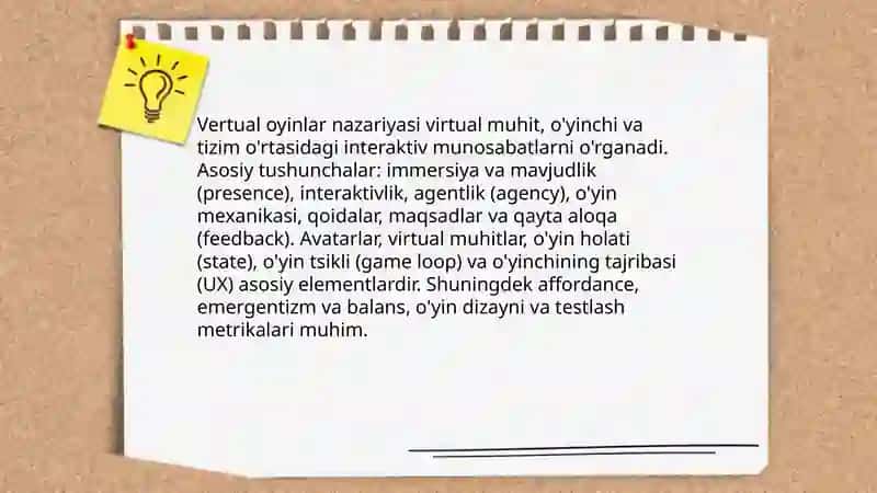 Vertual oyinlar asoslari 4