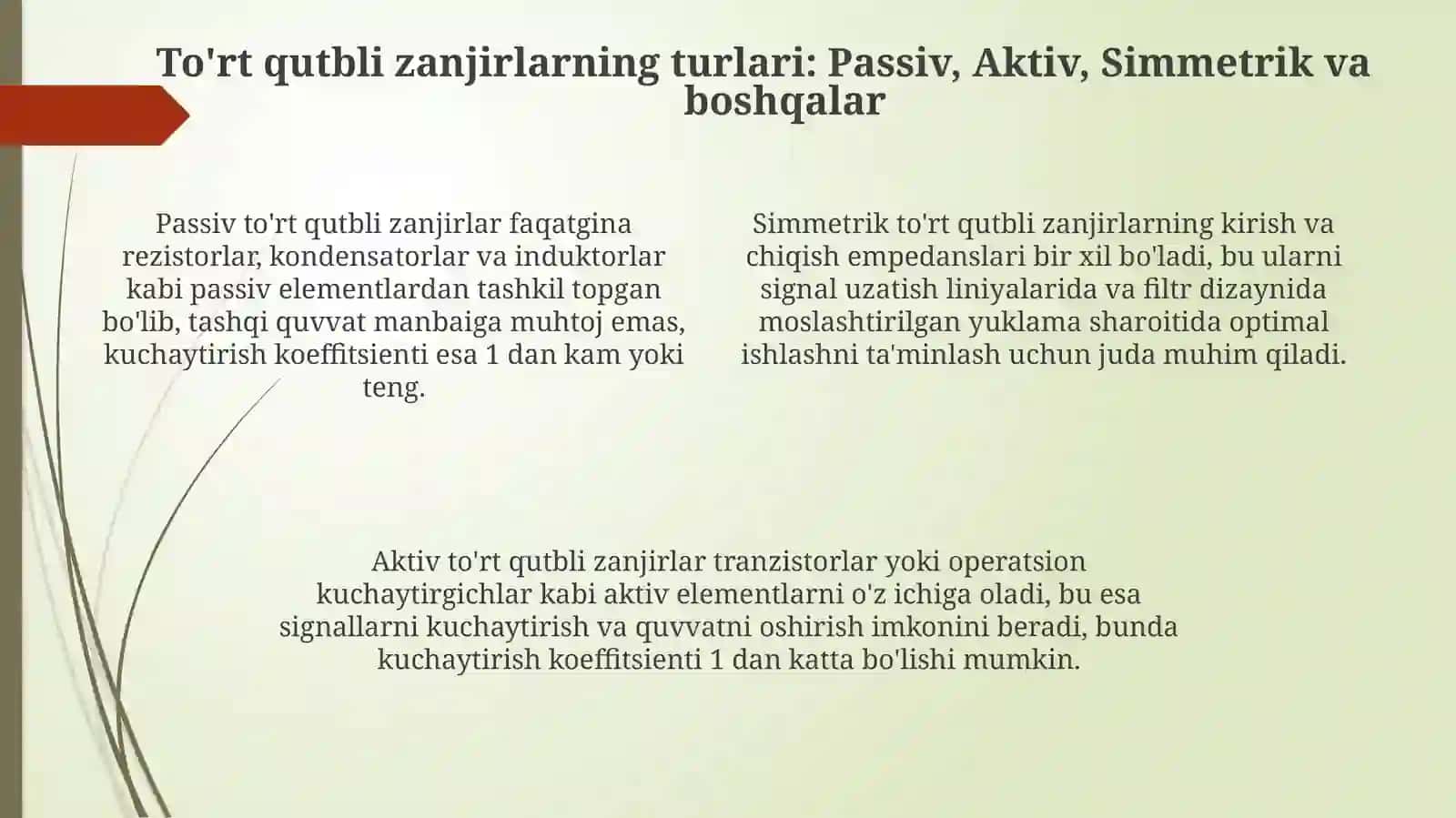 To’rt qutbliklar formalari. To’rtqutbliklarni asosiy tushunchalar va turlari 4