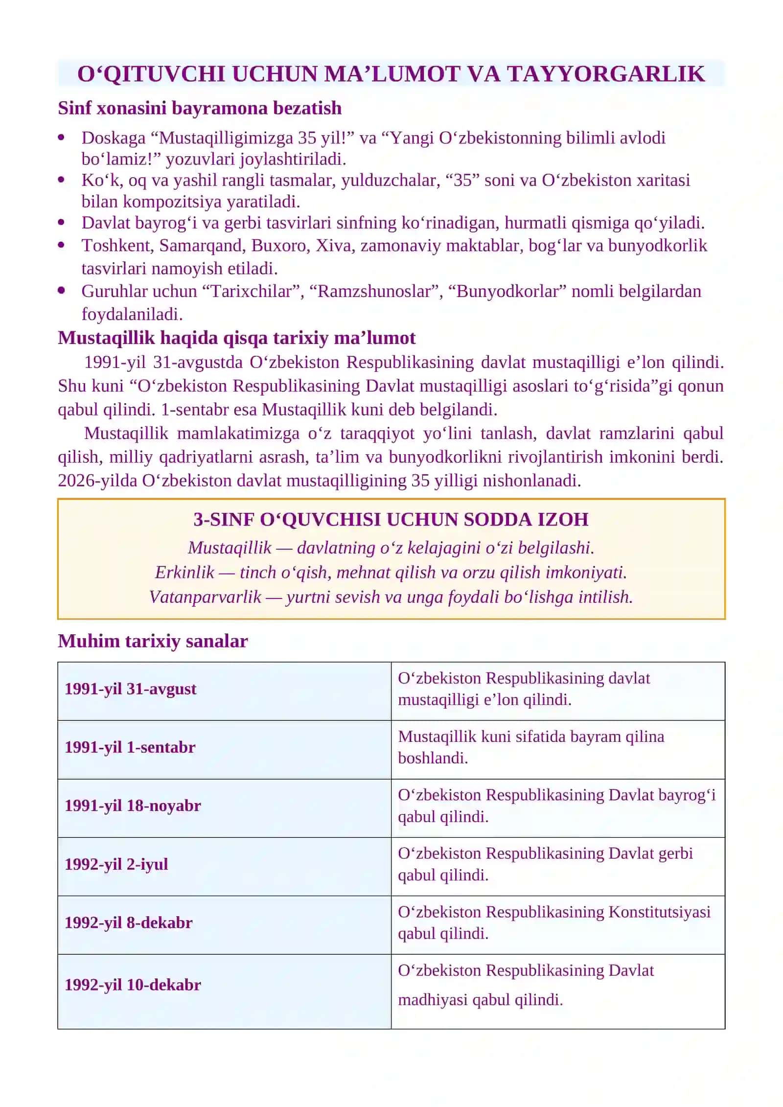 Davlat mustaqilligining 35 yilligiga bag‘ishlangan dars 4