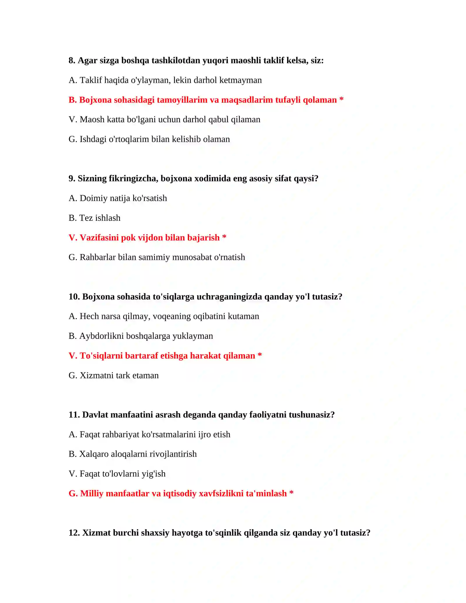 Bojxona imtihon savol javob PDF 4