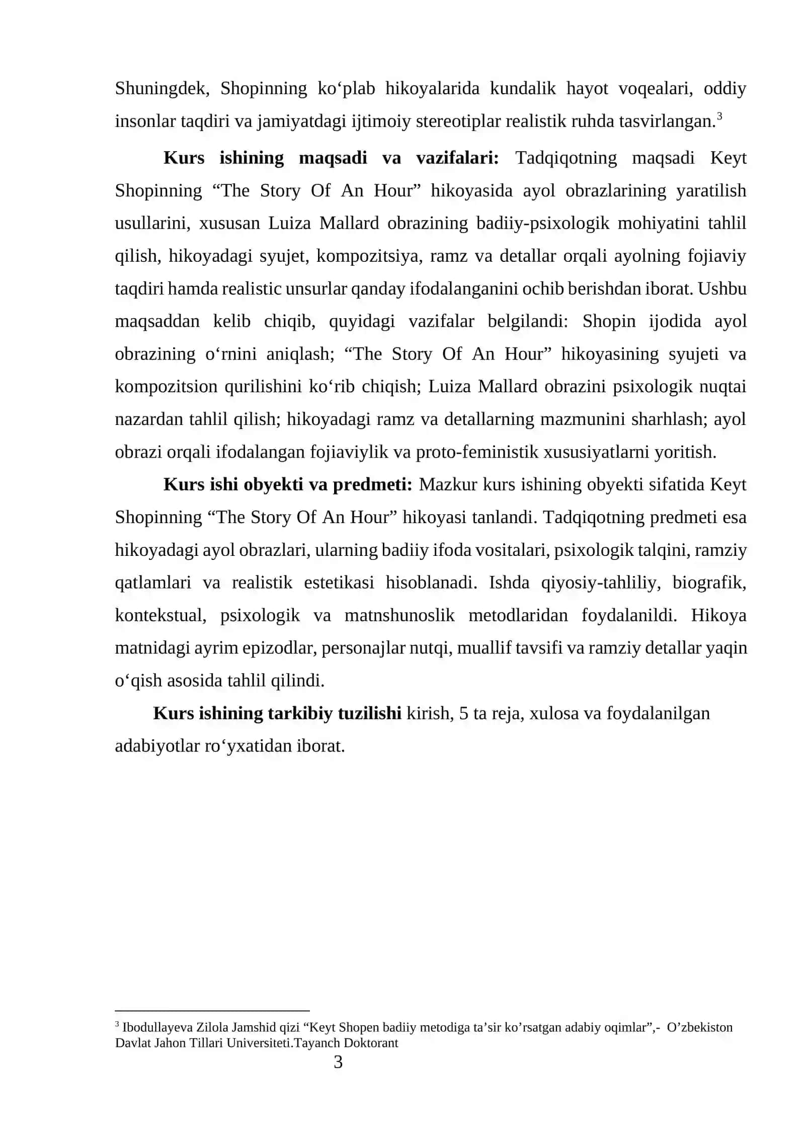 “KEYT SHOPINNING “THE STORY OF AN HOUR” ASARIDA AYOL OZODLIGI VA ICHKI UYG’ONISH MASALASI” 4