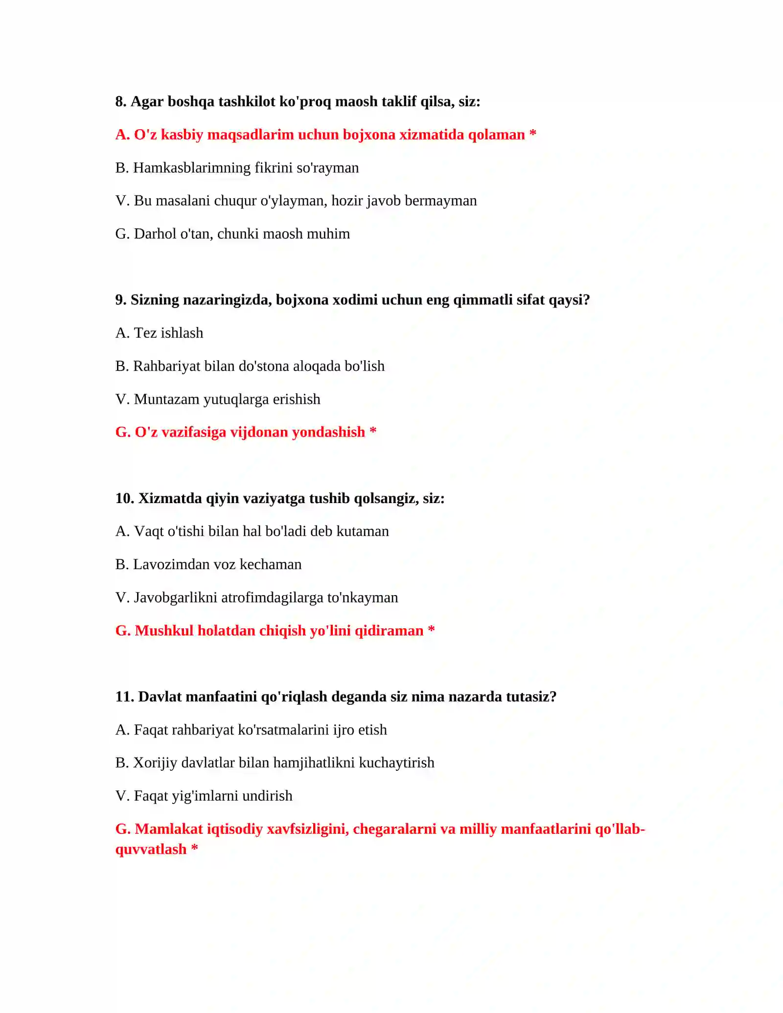 Bojxona imtihoniga kerakli testlar 4