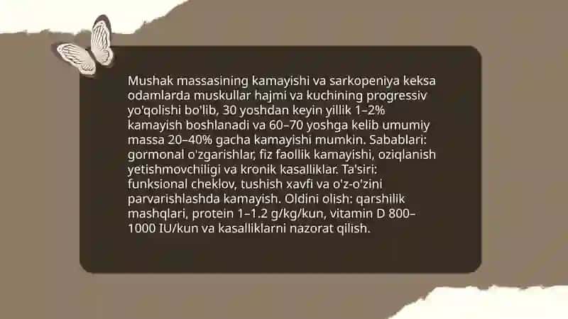 Keksa bemor.Keksa organizmning fiziologik xususiyatlari 4