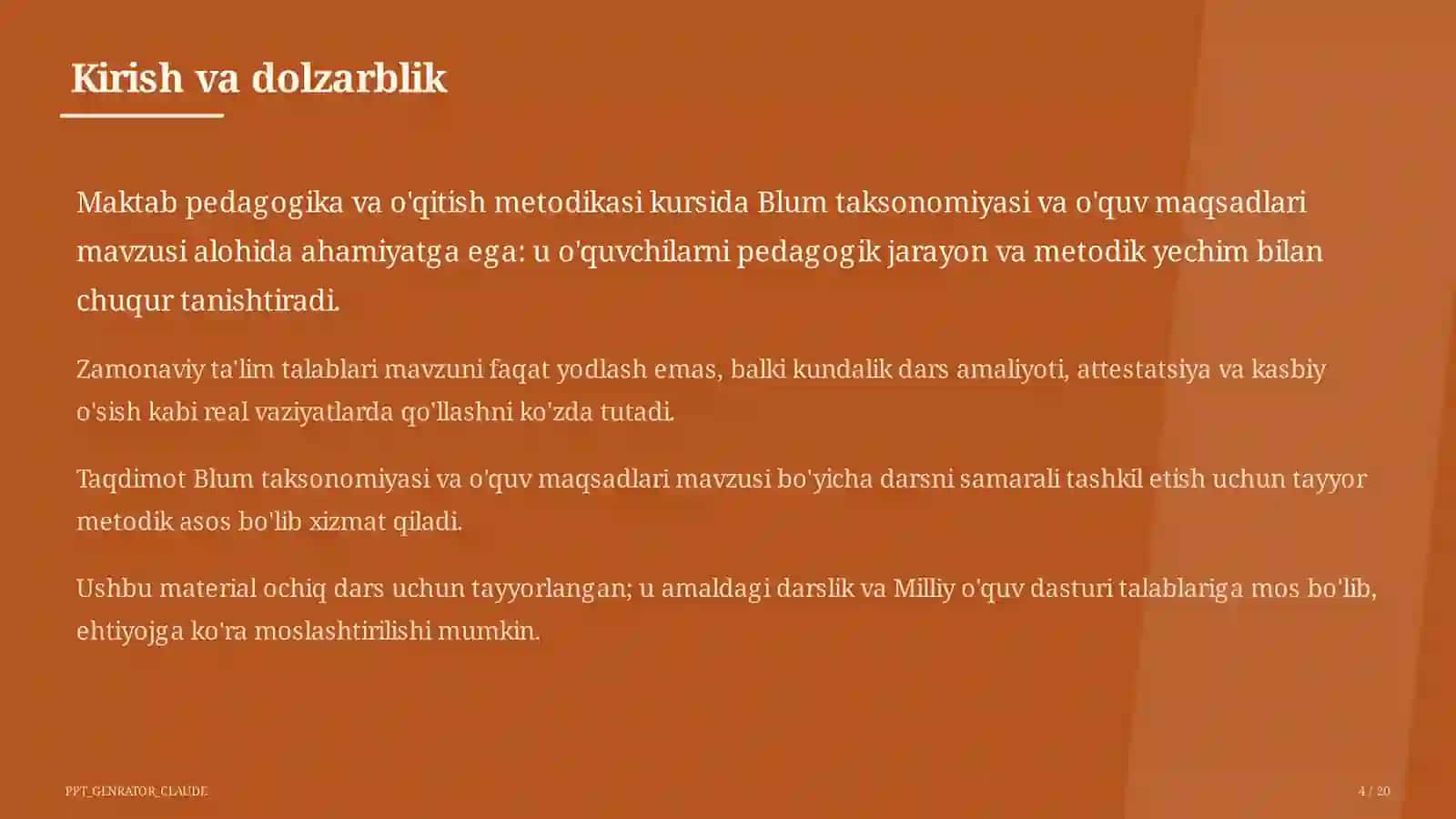 Blum taksonomiyasi va o'quv maqsadlari 4