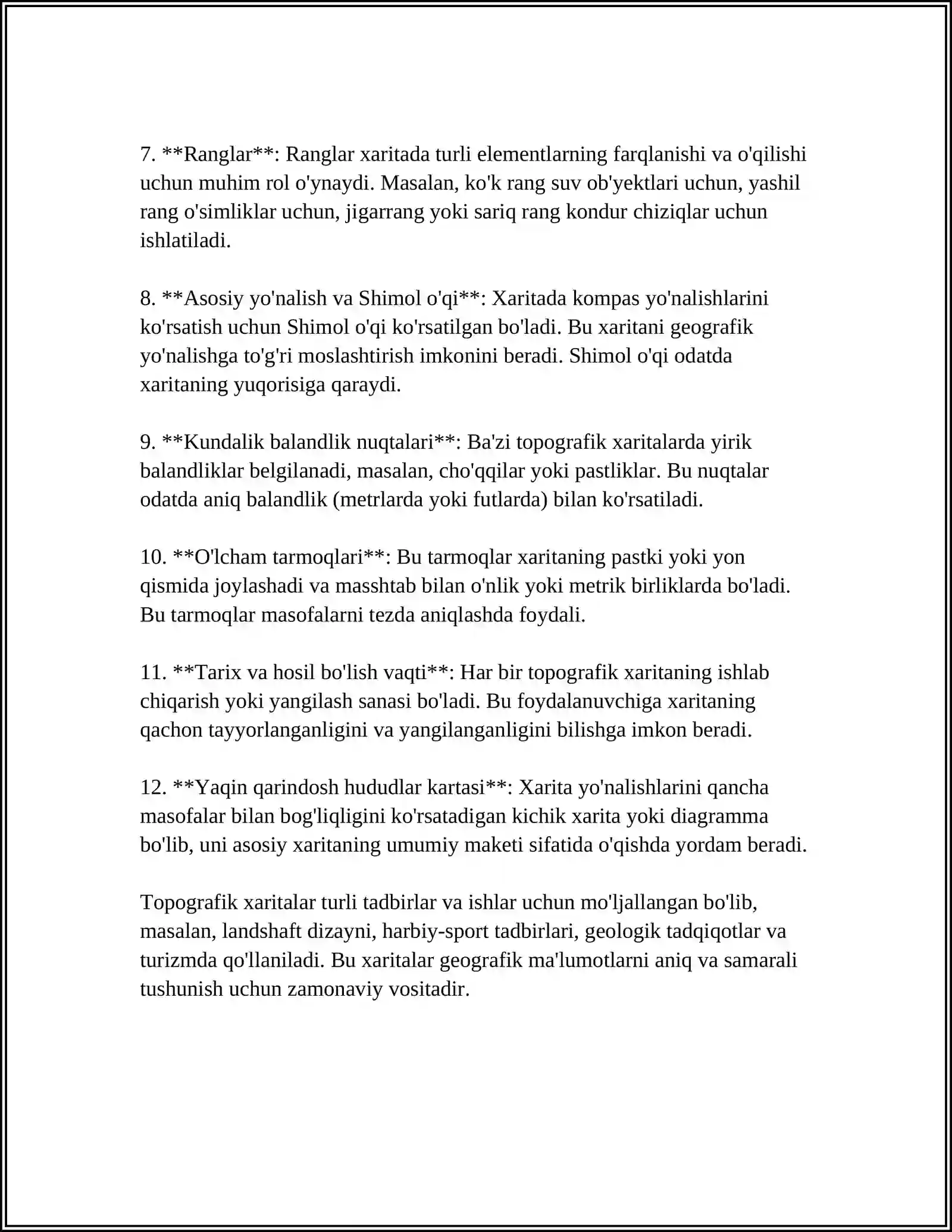 TOPOGRAFIK XARITA VA REJA.TOPOGRAFIK XARITA MAZMUNI VA SHARTLI BELGILARI 4