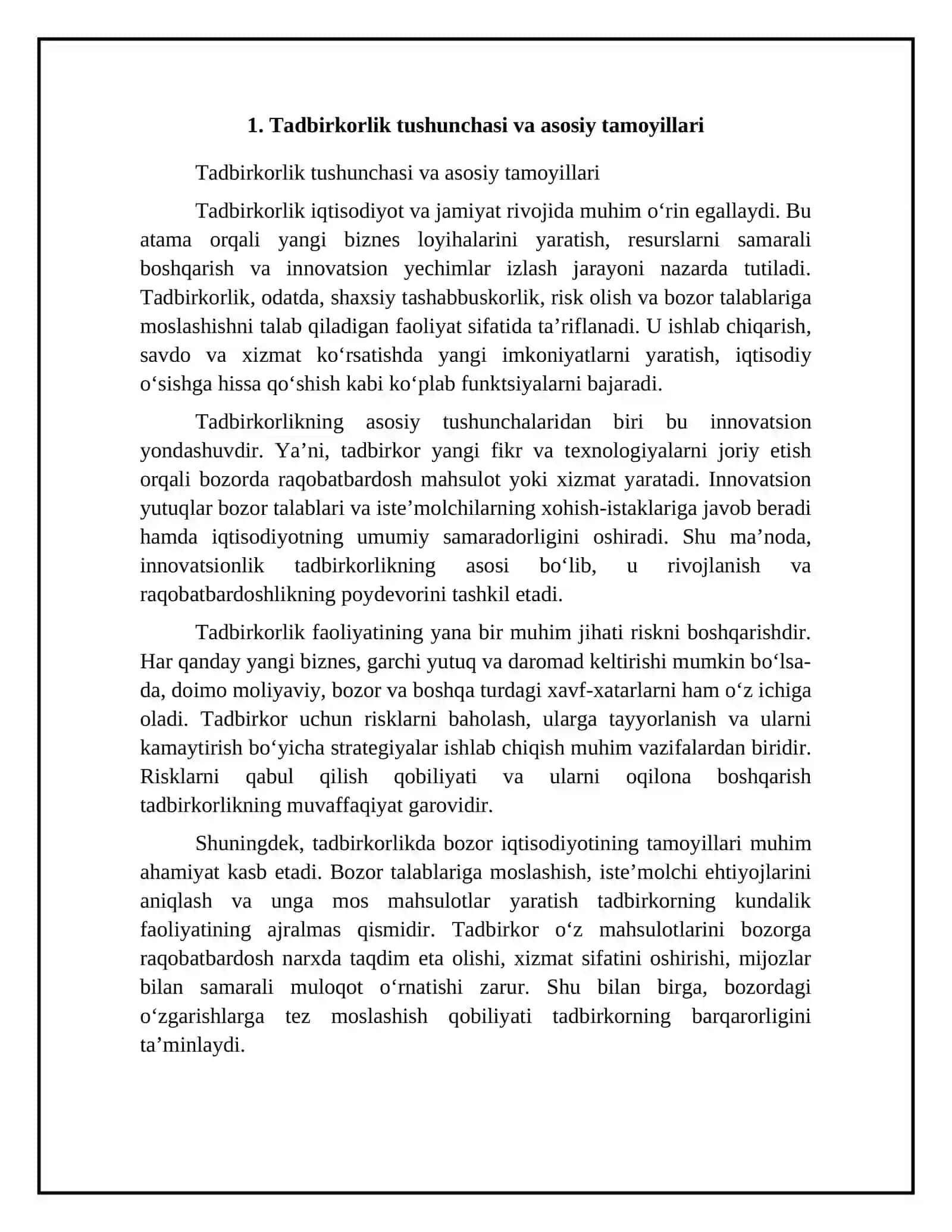 Tadbirkorlik asoslari,tafakkuri va ekosistemasi 4