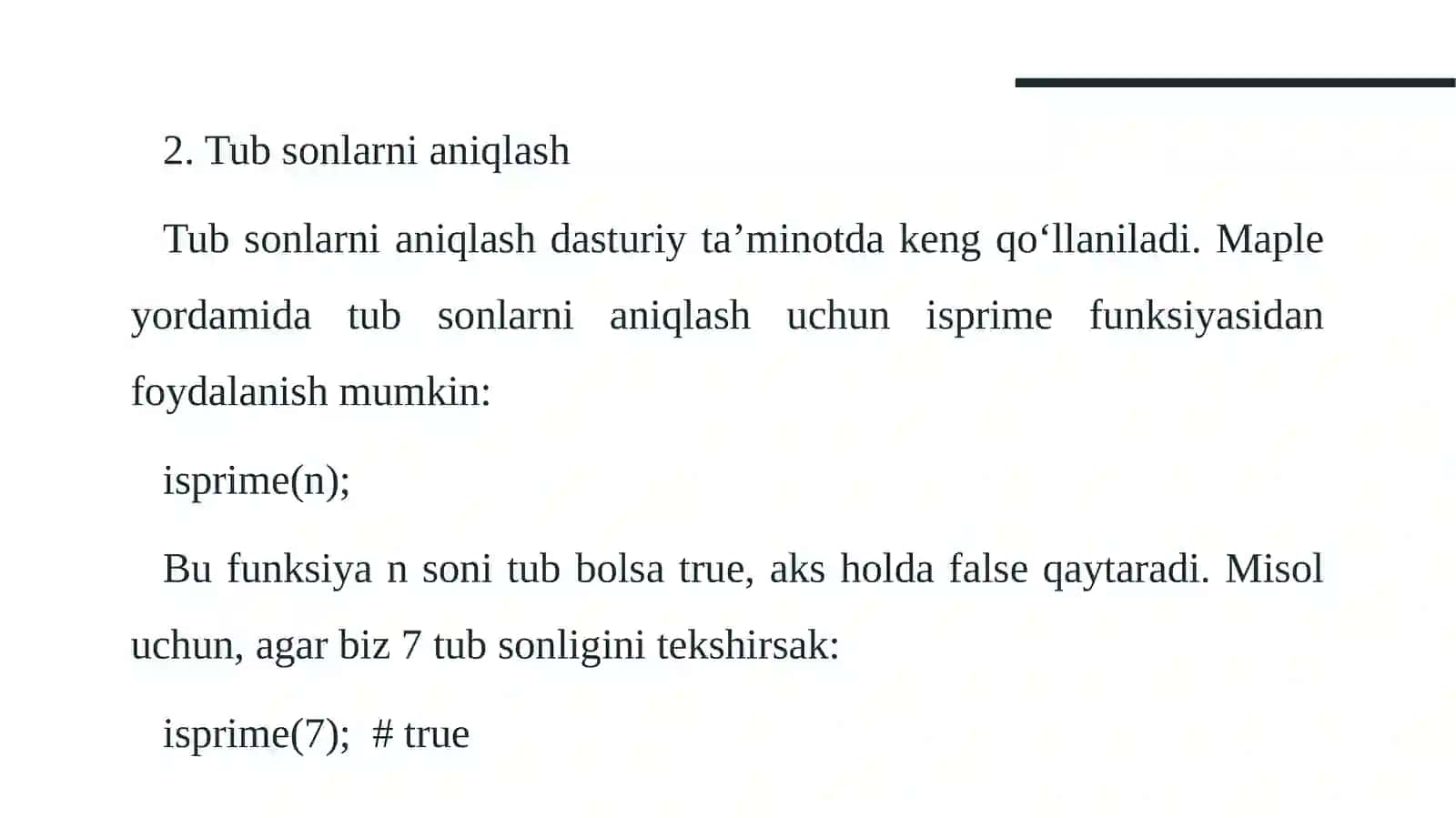 Maple dasturida sonlarni nazariyasi masalalarini yechish 4