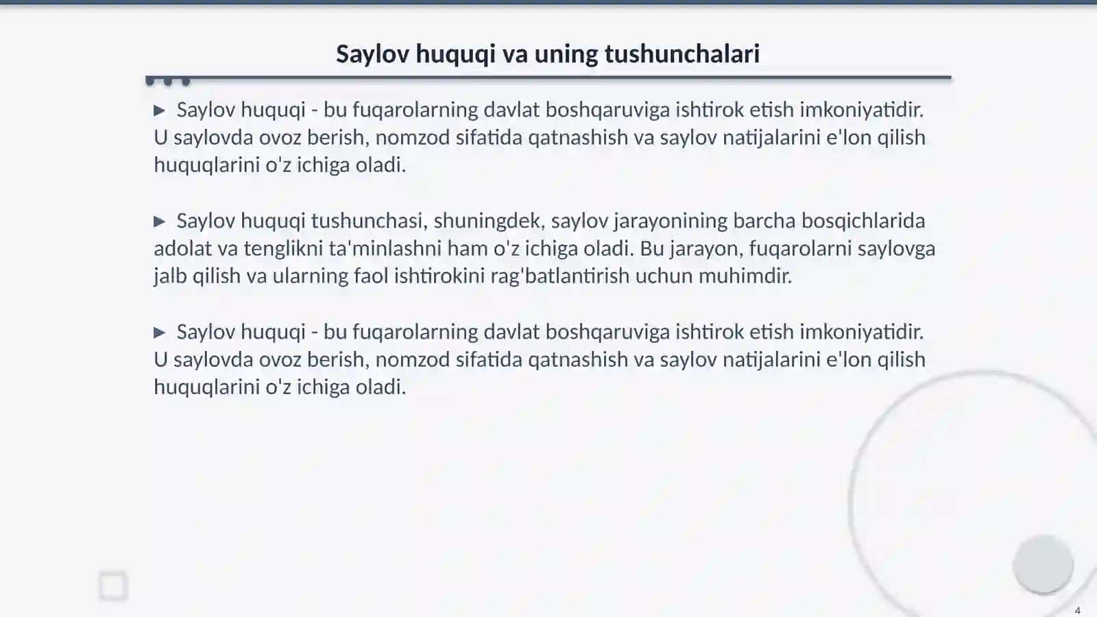 Saylov huquqininng konstitusiyaviy asoslari va tizimi 4