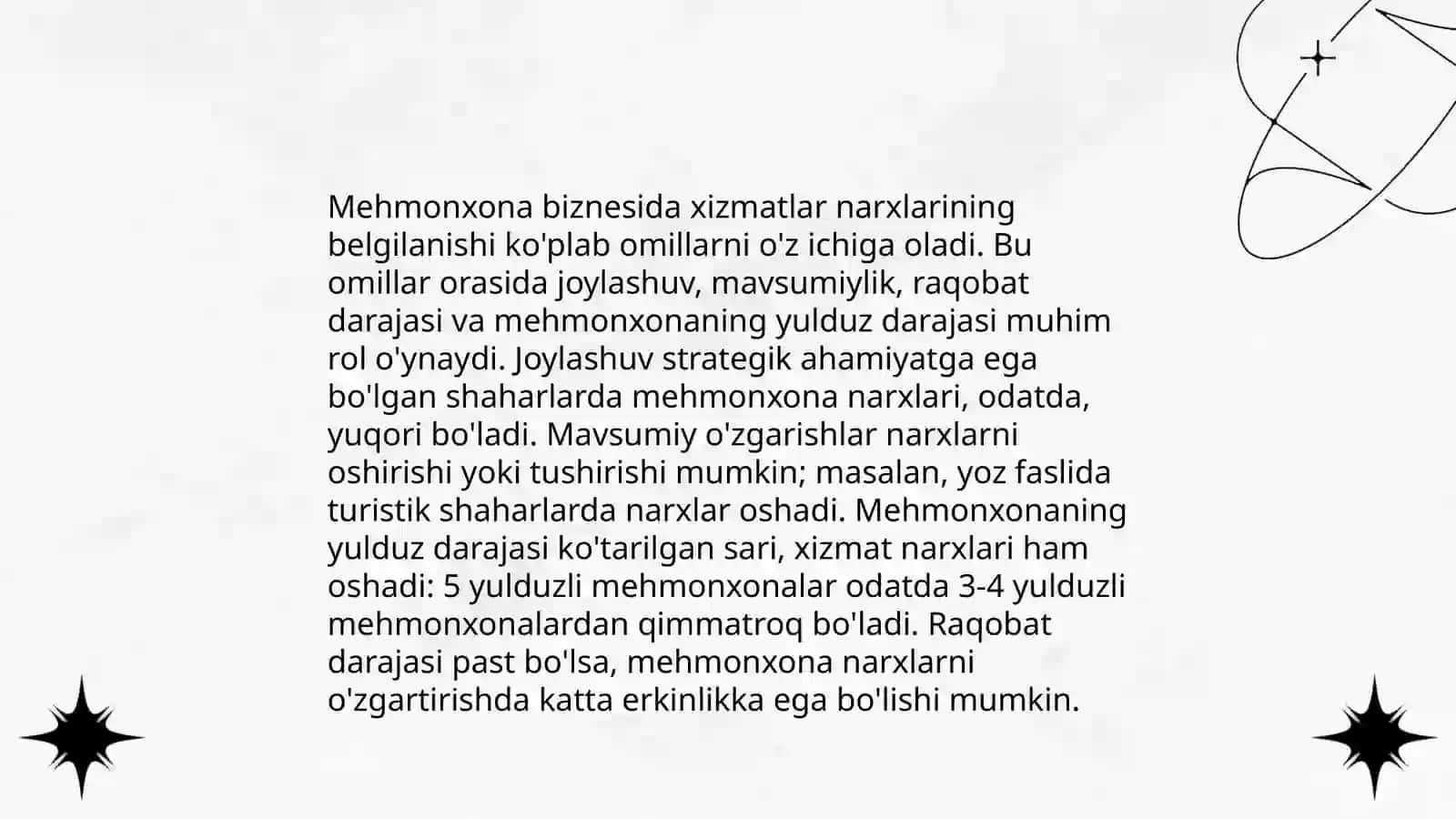 Turizm va mehmonxona biznesida xizmatlar narxlarini õrganish 4