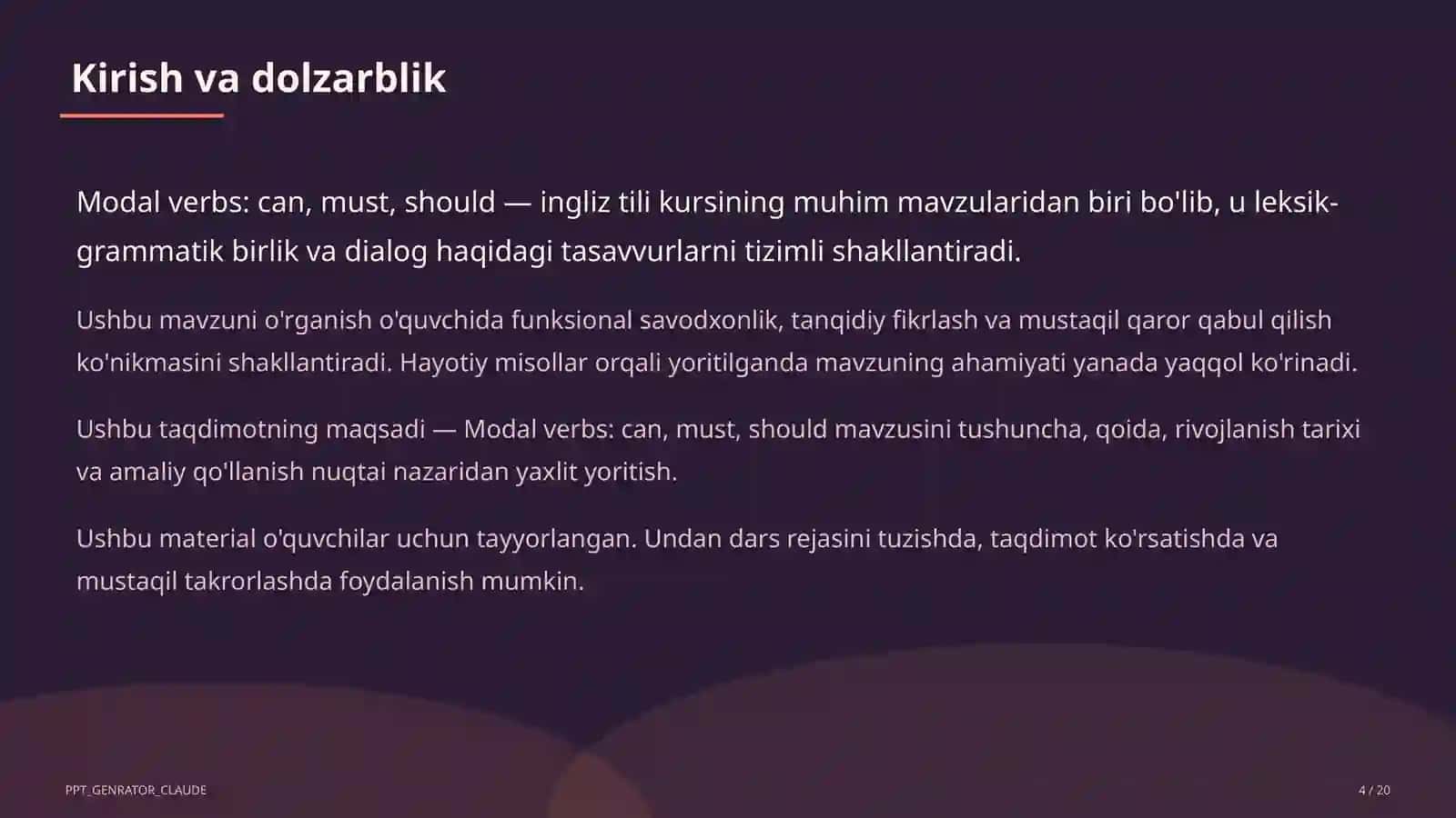 Modal verbs: can, must, should (7-sinf) 4