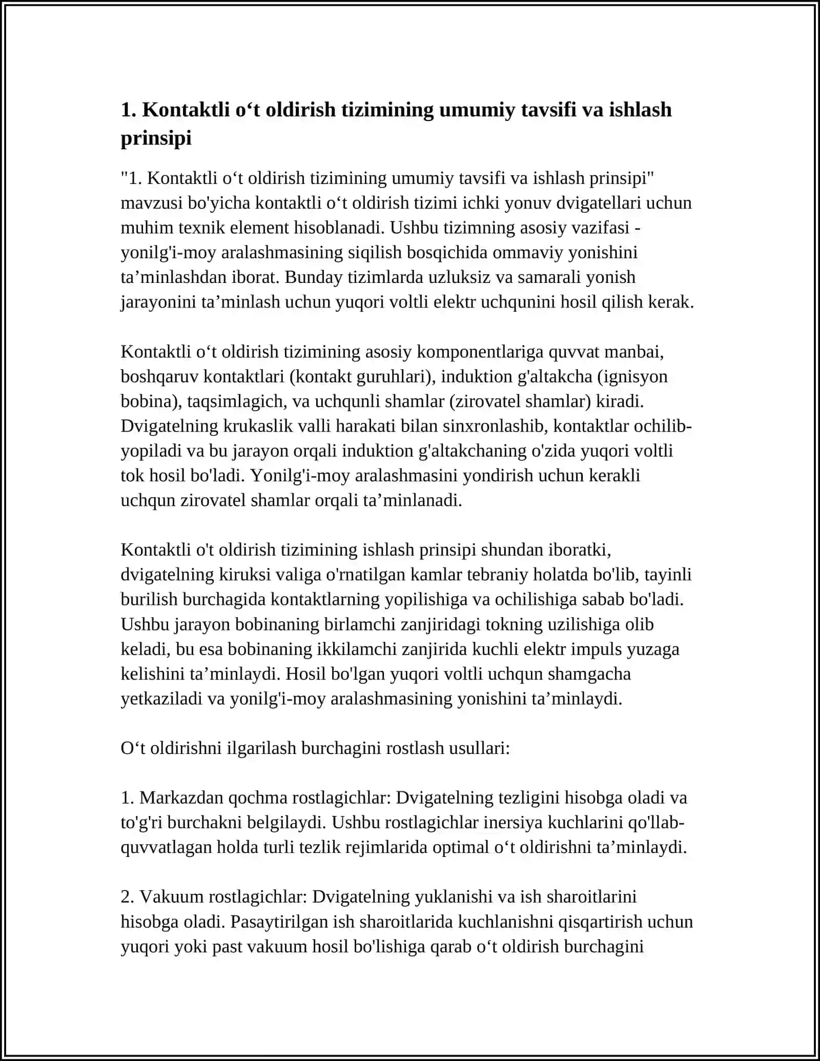 KONTAKTLI O'T OLDIRISH TIZIMINING TAVSIFNOMASI 4