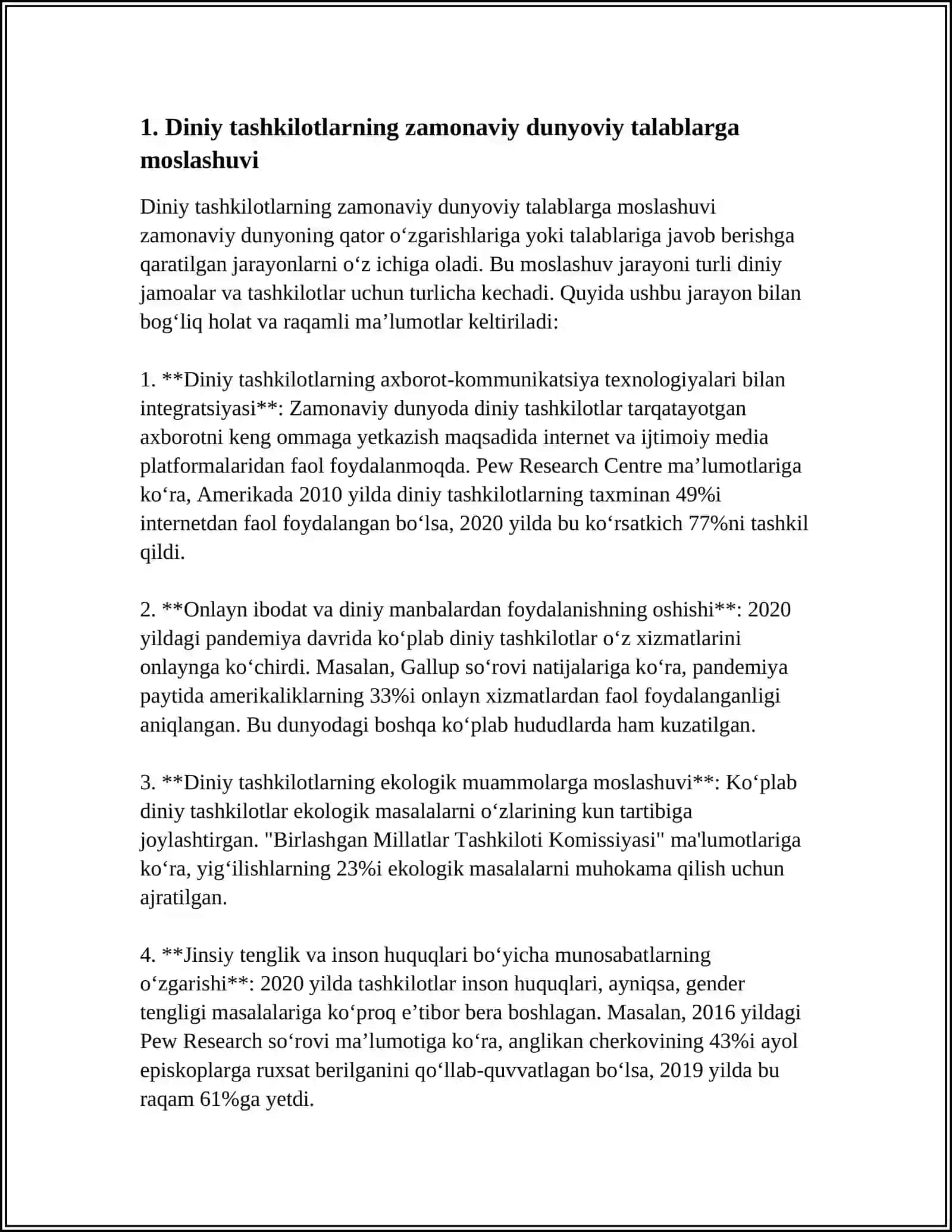 20. DINIY TASHKILOTLARNING ZAMONAVIY DUNYOVIY ME’YORLARGA MOSLASHUVINING AHAMIYATI 4