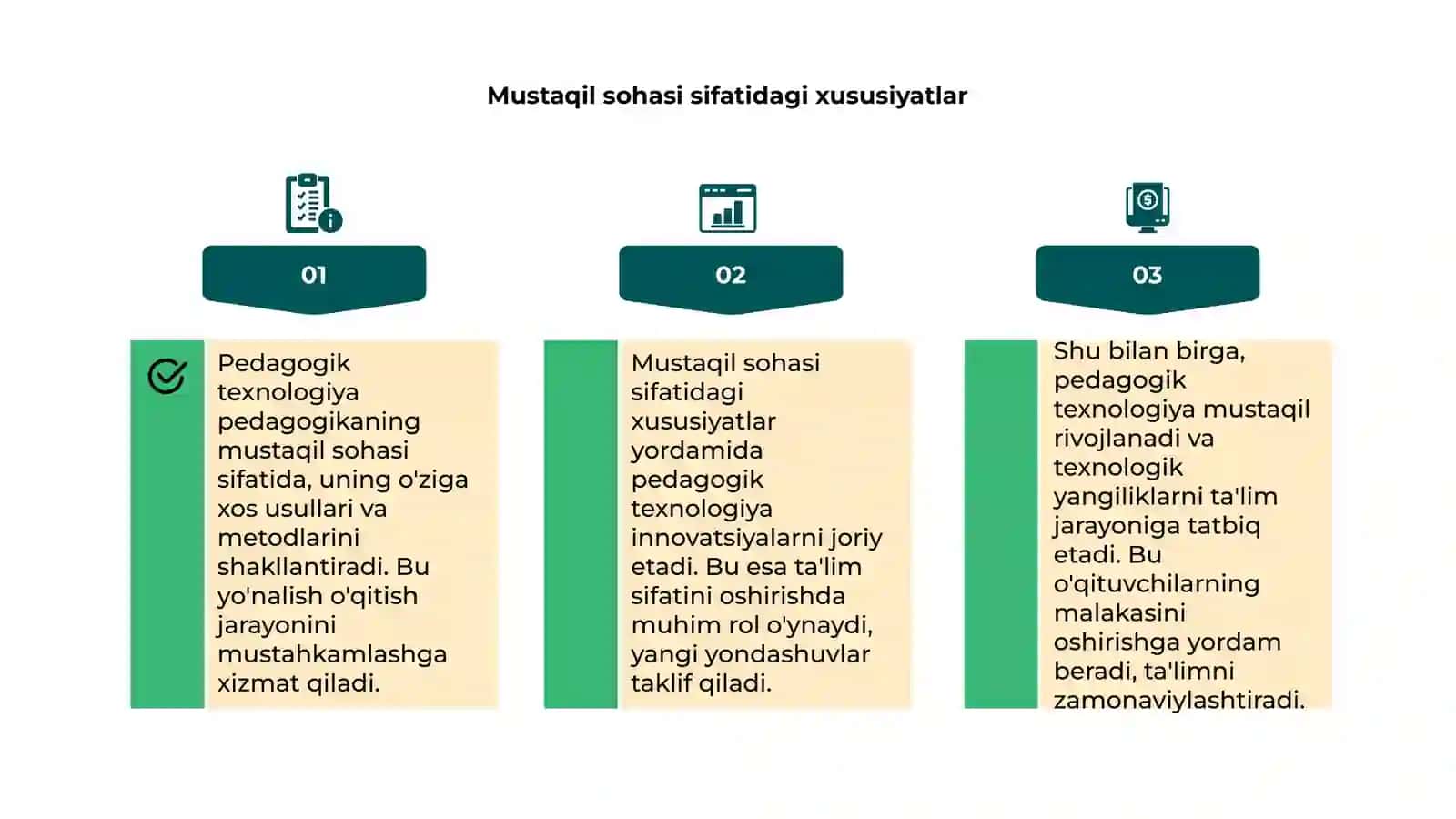 Pedagogik texnologiya pedagogikaning mustaqil Sohasi sifati 4