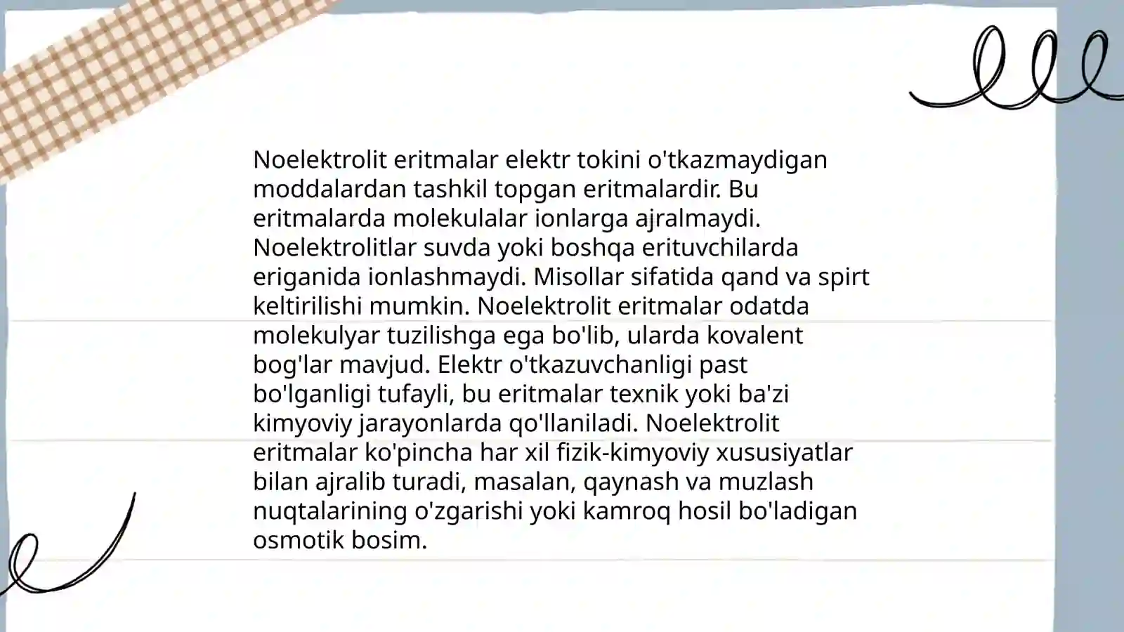 Organizmning biologik suyuqliklari elektrolit va noelektrolit eritmalari sifatida 4