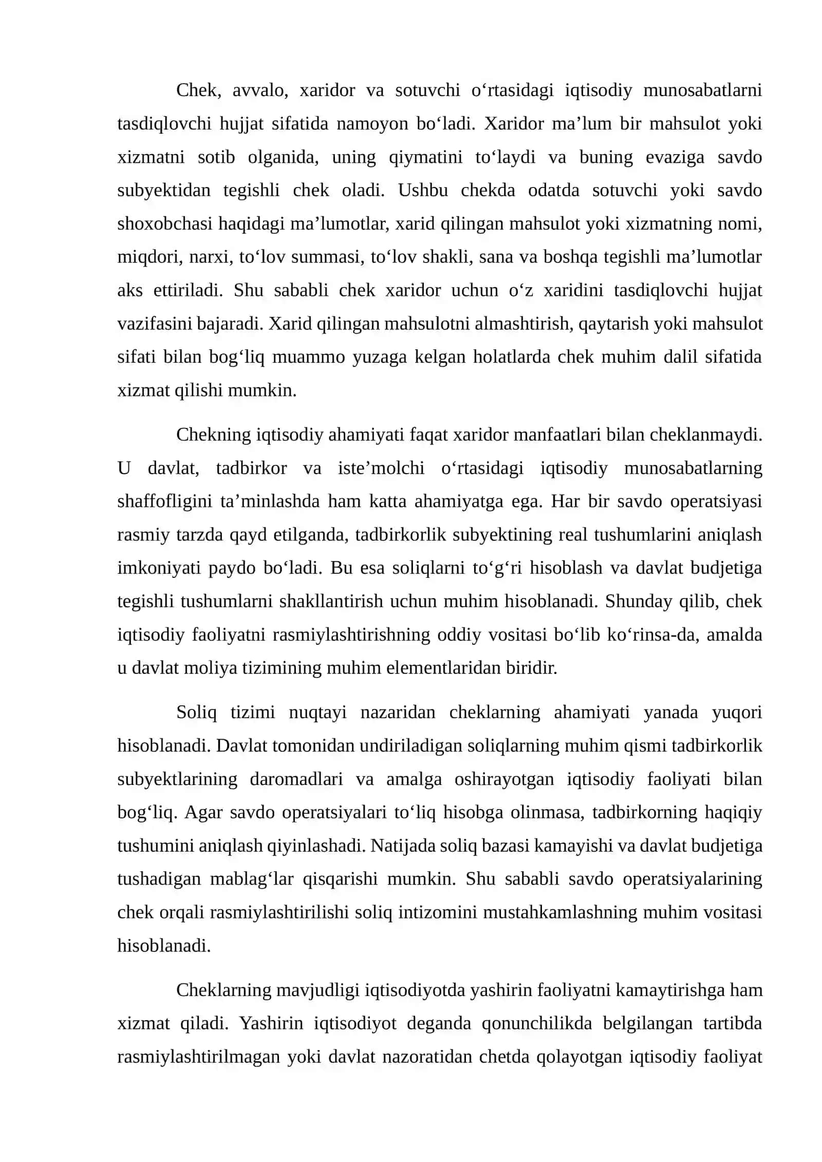 ISTE’MOLCHILARNING CHEK TALAB QILMASLIK HOLATI VA SOLIQ HAMDA BOJ TO‘LOVLARI BO‘YICHA INNOVATSIYALARNI JORIY ETISH 4
