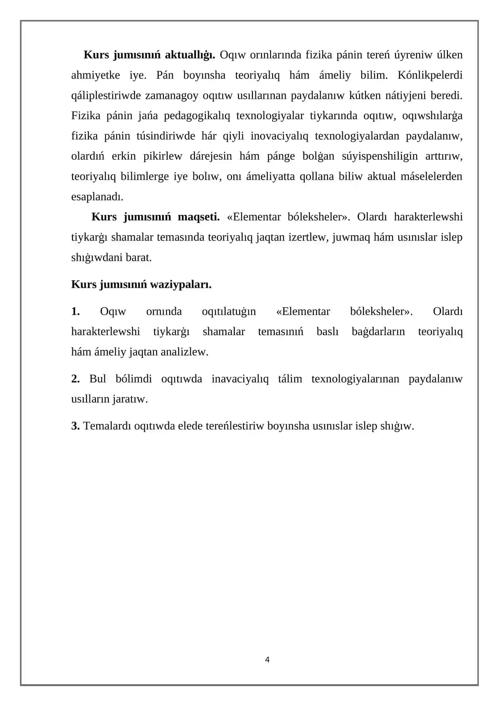 Fizika hám astronomiya oqıtıw metodikası tálim baġdarı 3a kurs 4