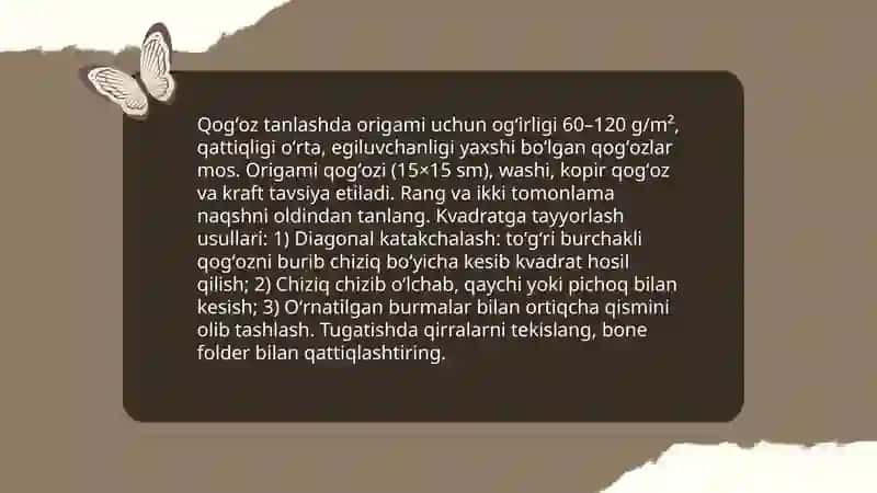 Origam asoslari: bukish turlari va tamoyillari 4