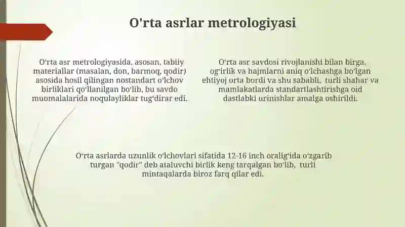 Metrologiya fanining vujudga kelishi va rivojlanishi tarixi 4