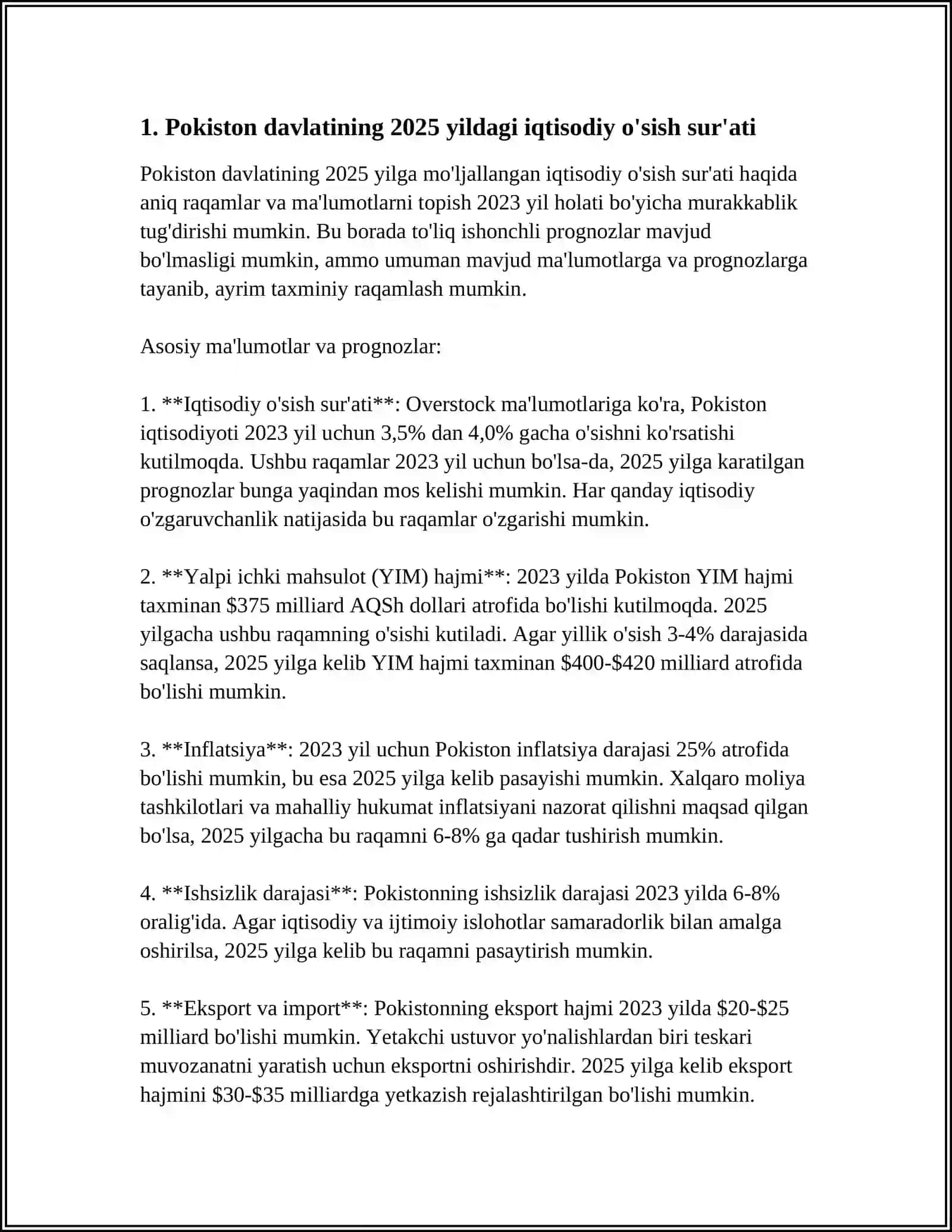 POKISTON DAVLATINING 2025 YILDAGI IQTISODIY HOLATI HAQIDA 4