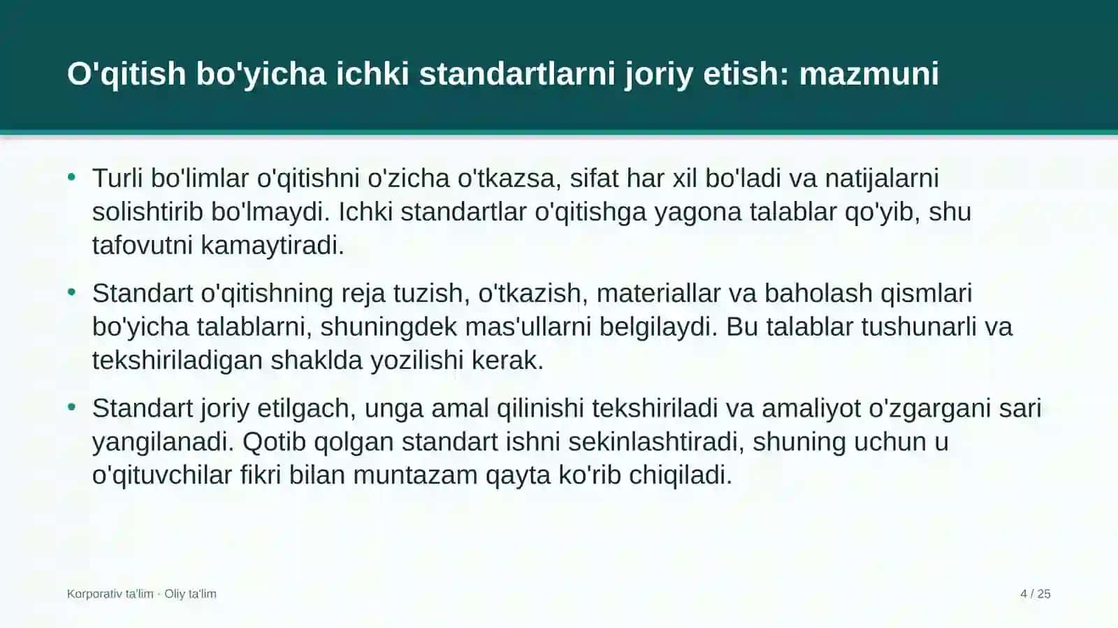 dorixonalarda o'qitish sohasidagi ichki standartlarni joriy etish 5823 4