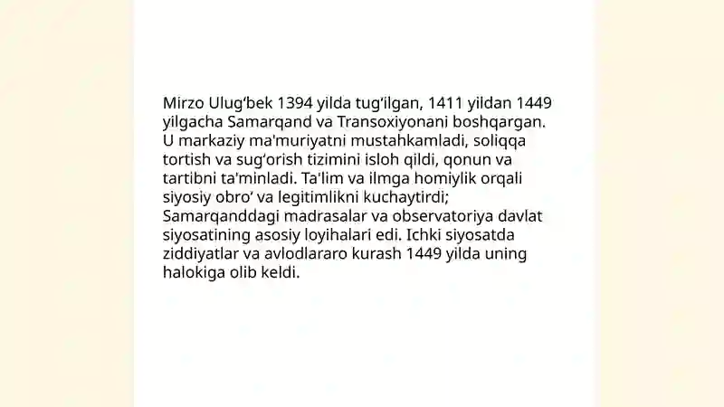 Mirzo Ulugʻbek - davlat arbobi va buyuk olim 4