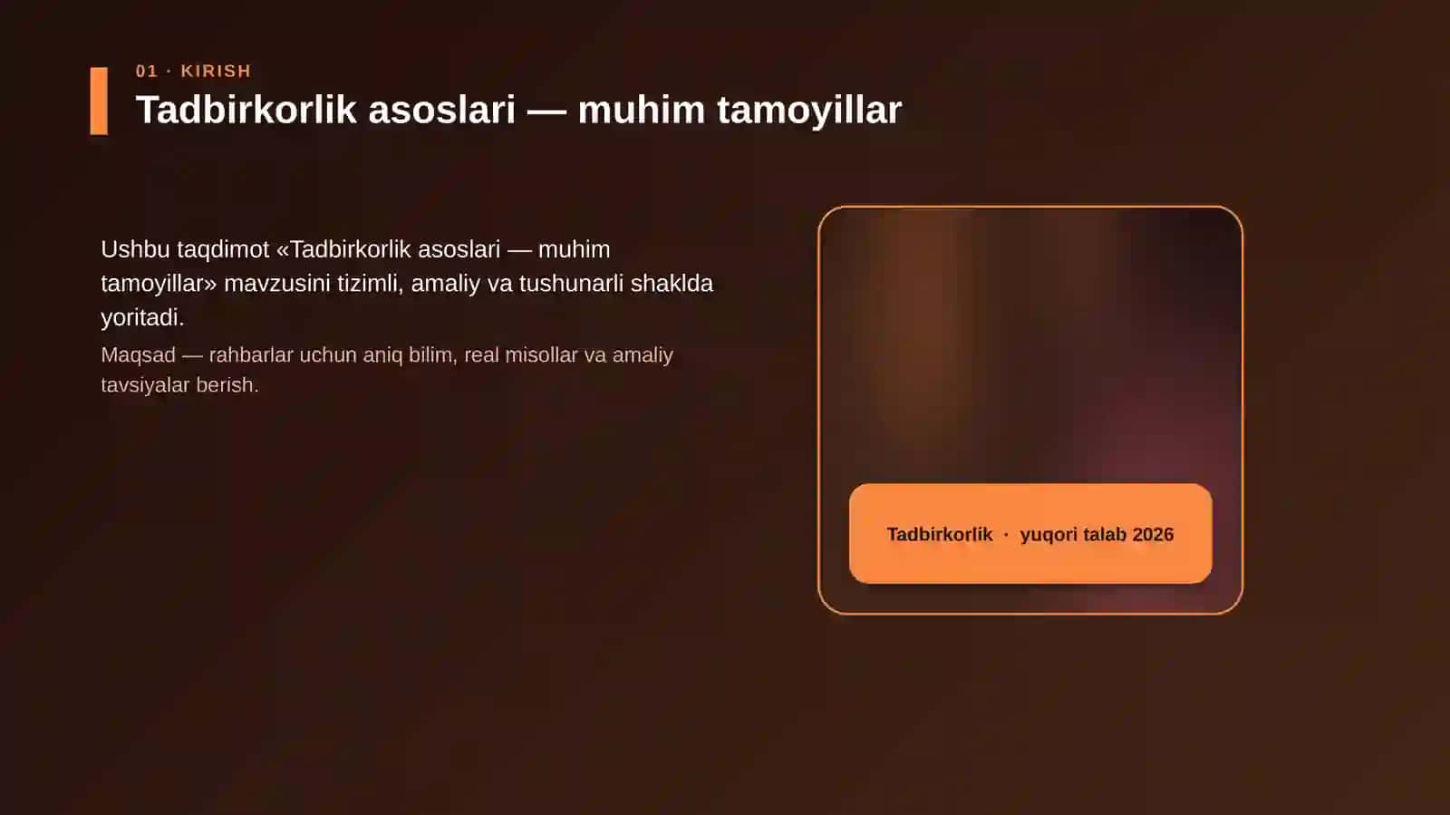 Tadbirkorlik asoslari — muhim tamoyillar 4