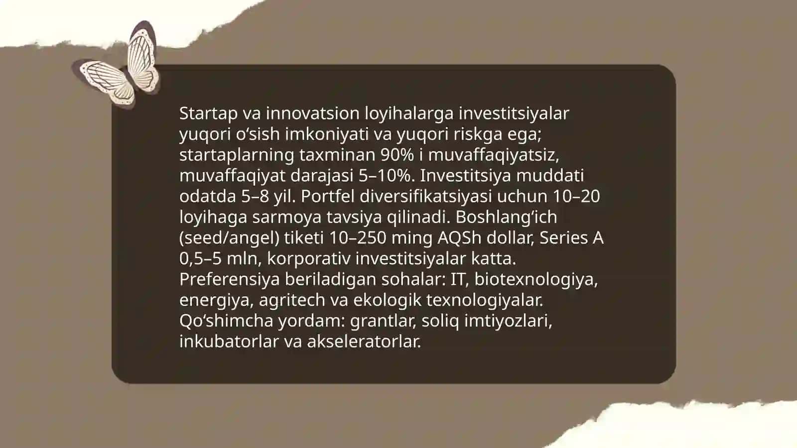 Mamlaiatimizda tadbirkorlikni investetsiyalashning ustuvor yunalishlari 4