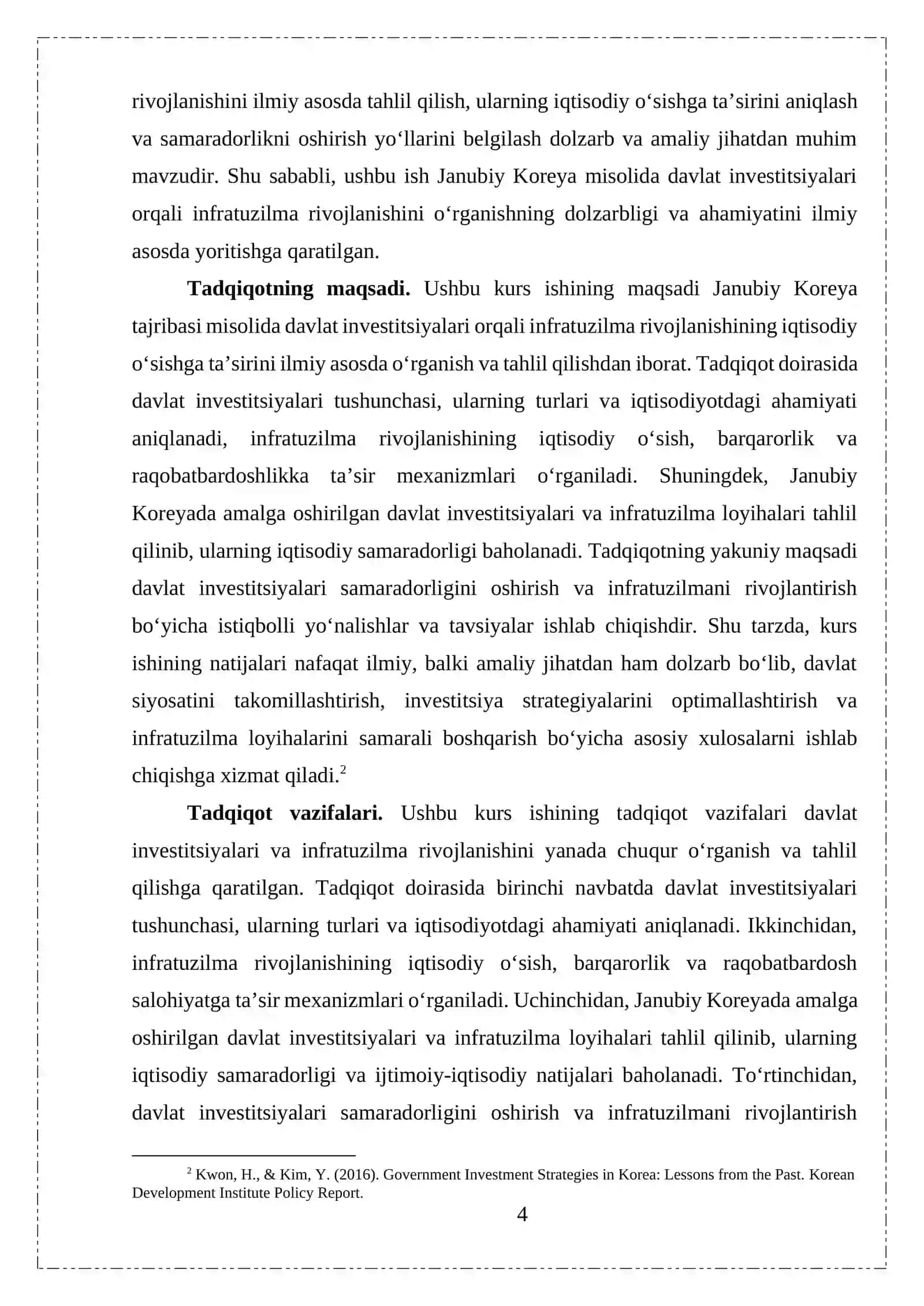 Davlat investitsiyalari va infratuzilma rivojlanishi (Janubiy Korea misolida) 4